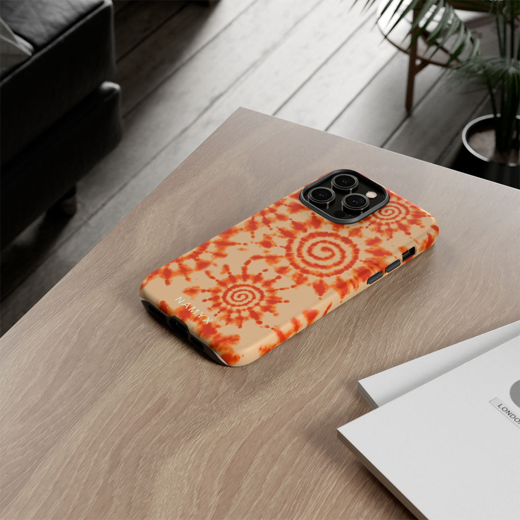 Tie-Dye Spiral Tough Phone Case — Orange Retro Protective Case