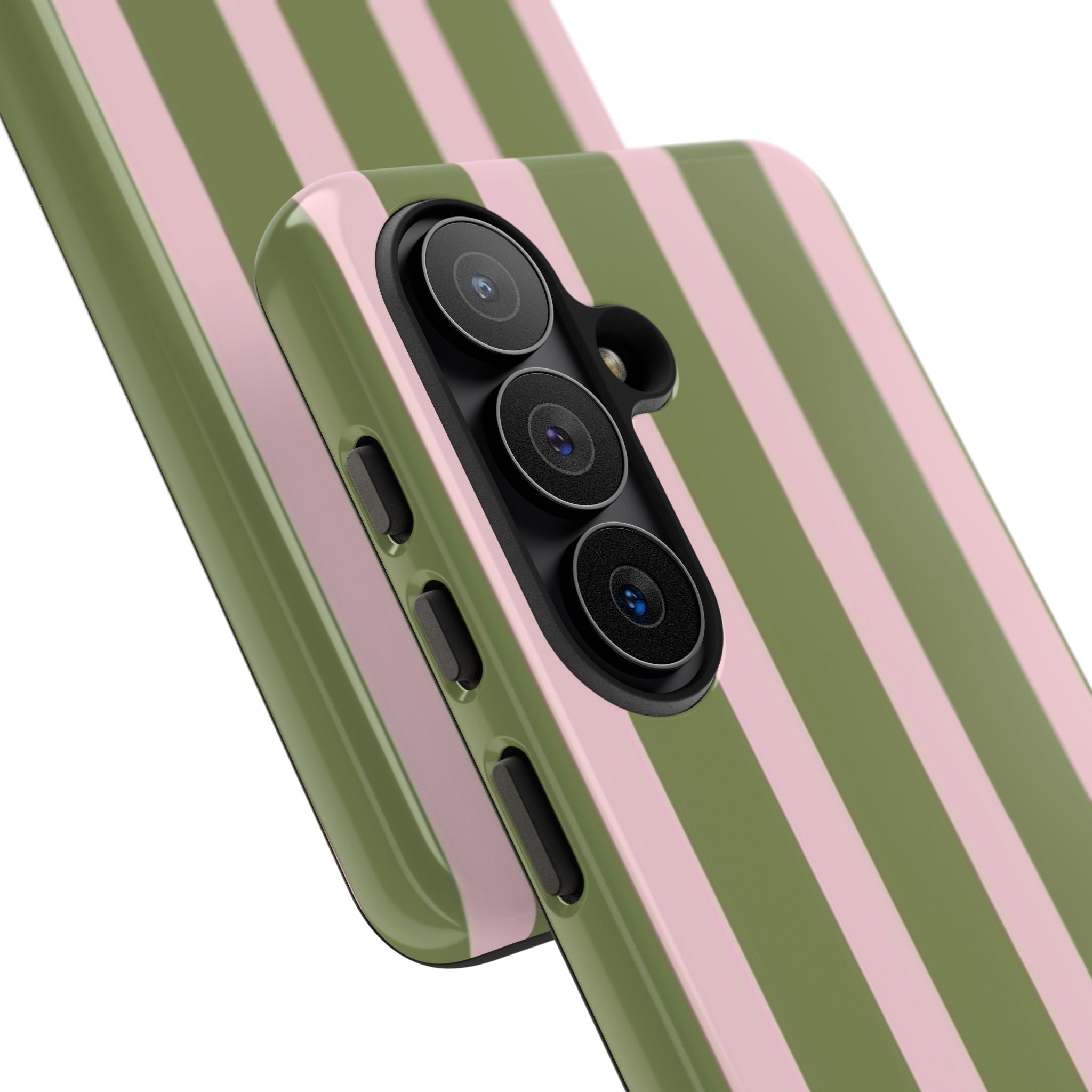Striped Olive & Blush Tough Phone Case — Durable Protective Phone Cover