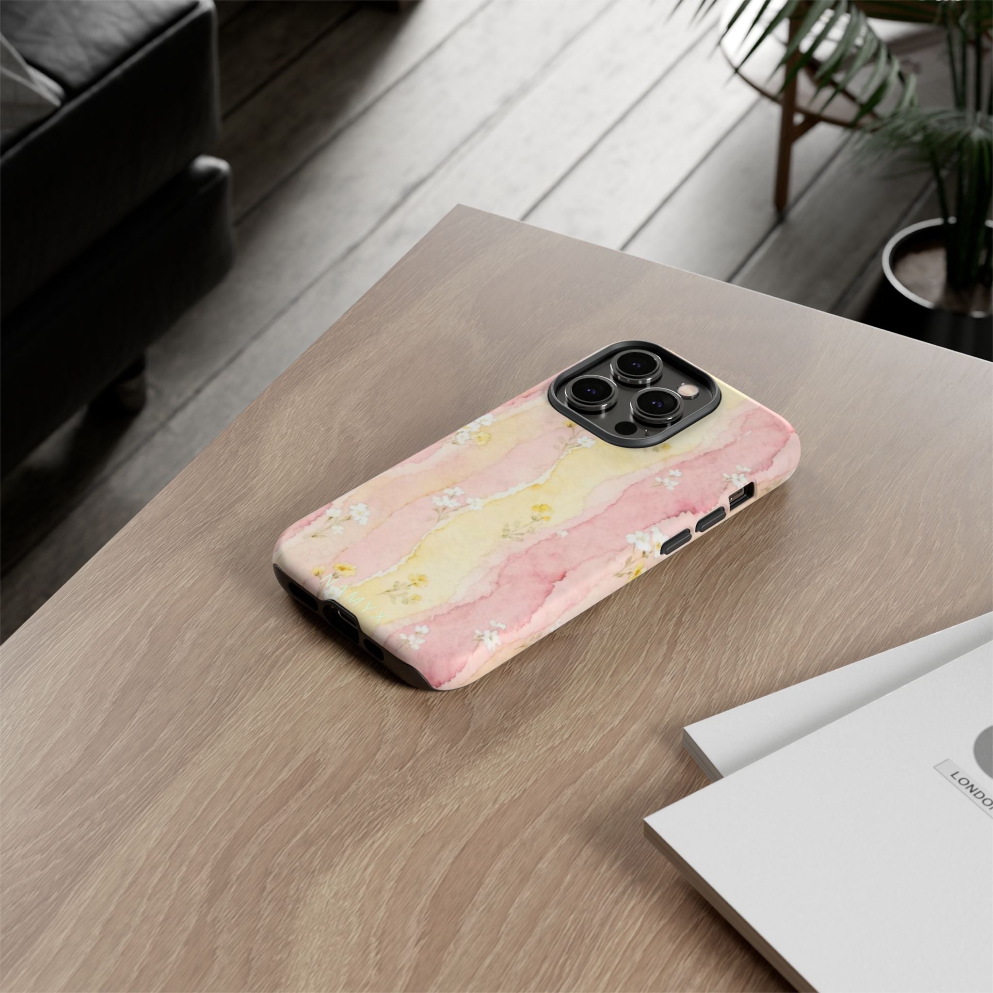 Floral Watercolor Tough Phone Case — Pink & Yellow Daisy Protective Cover