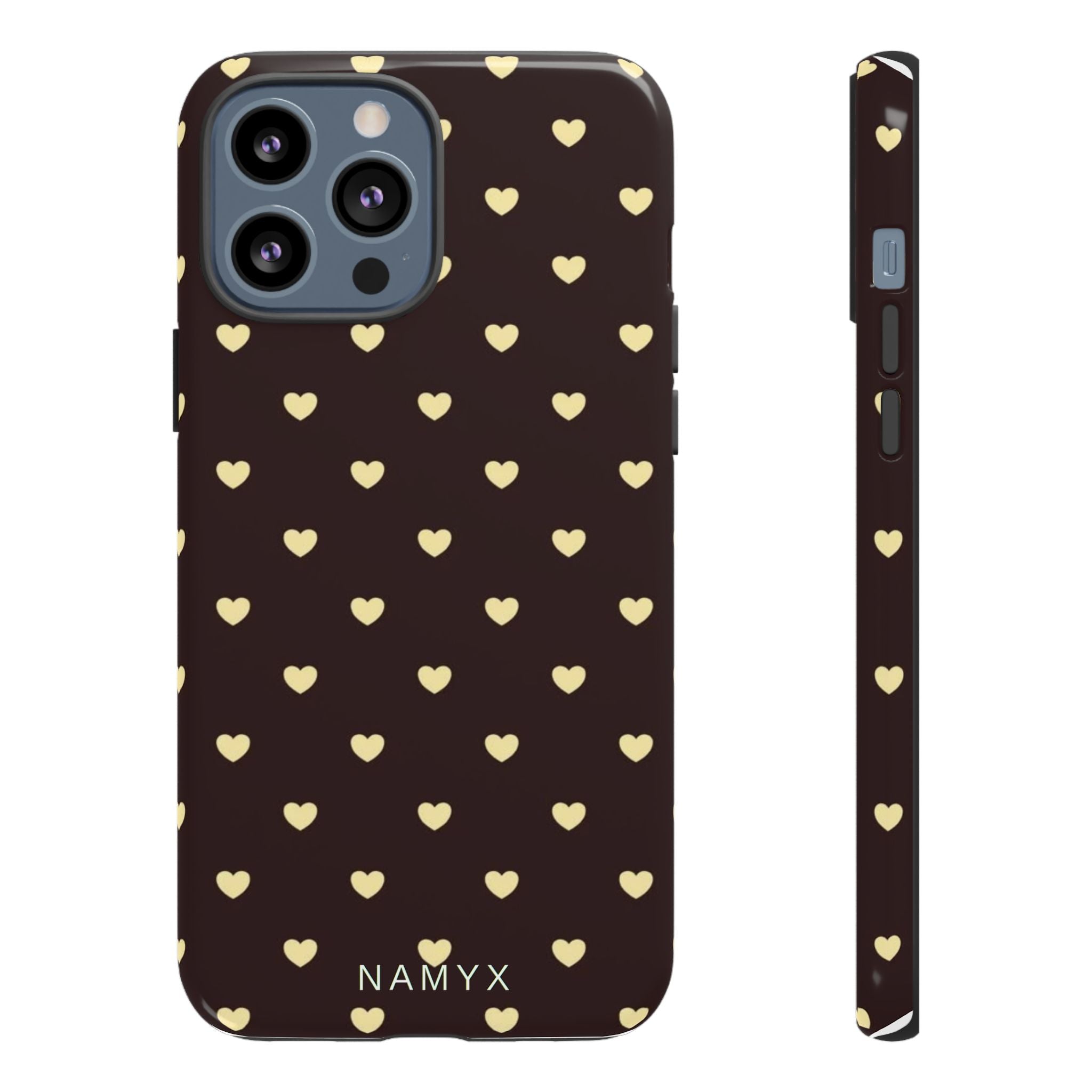 Tough Case — Brown Phone Case with Cream Heart Pattern