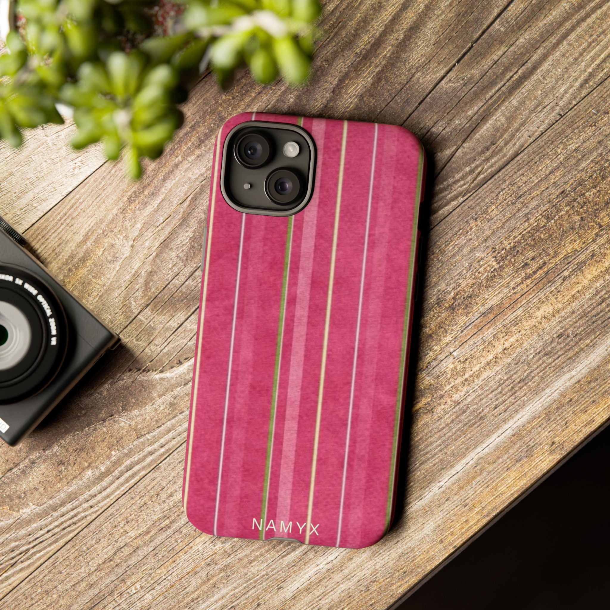 Pink Vertical Stripe Tough Phone Case — Durable Protective iPhone Cover with Subtle Vintage Stripes