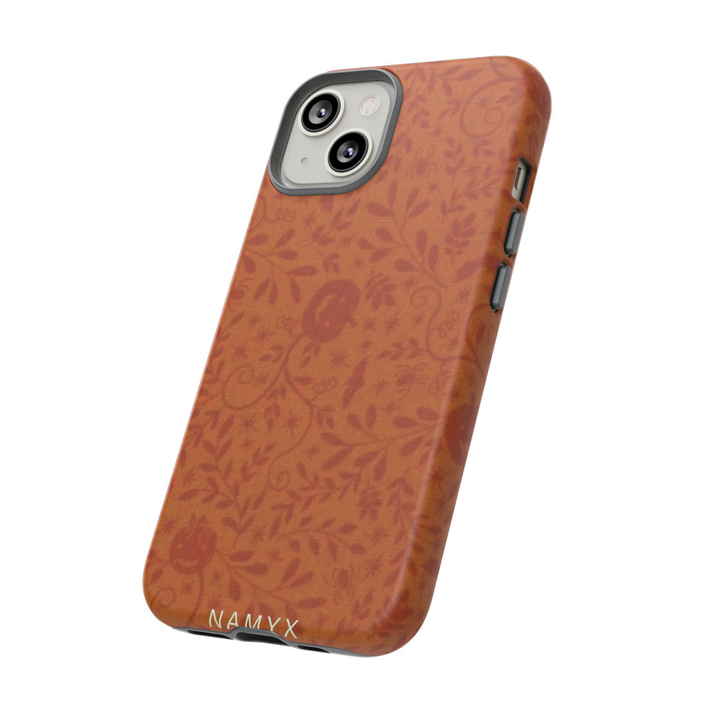 Floral Leather Phone Case — Rustic Orange Botanical Tough Case