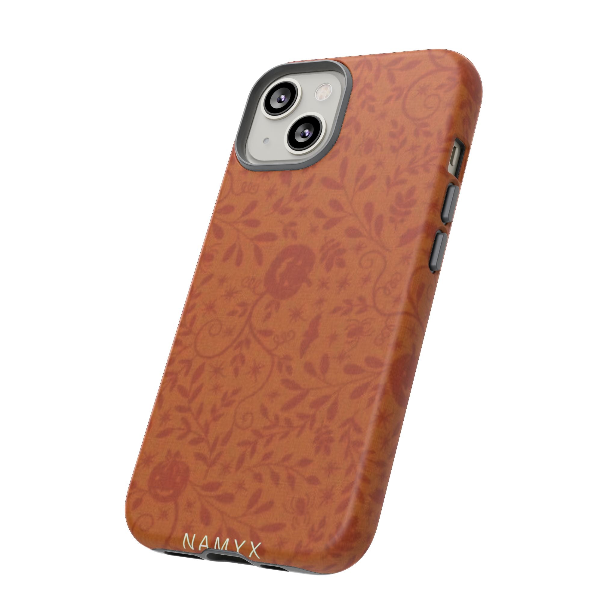 Floral Leather Phone Case — Rustic Orange Botanical Tough Case