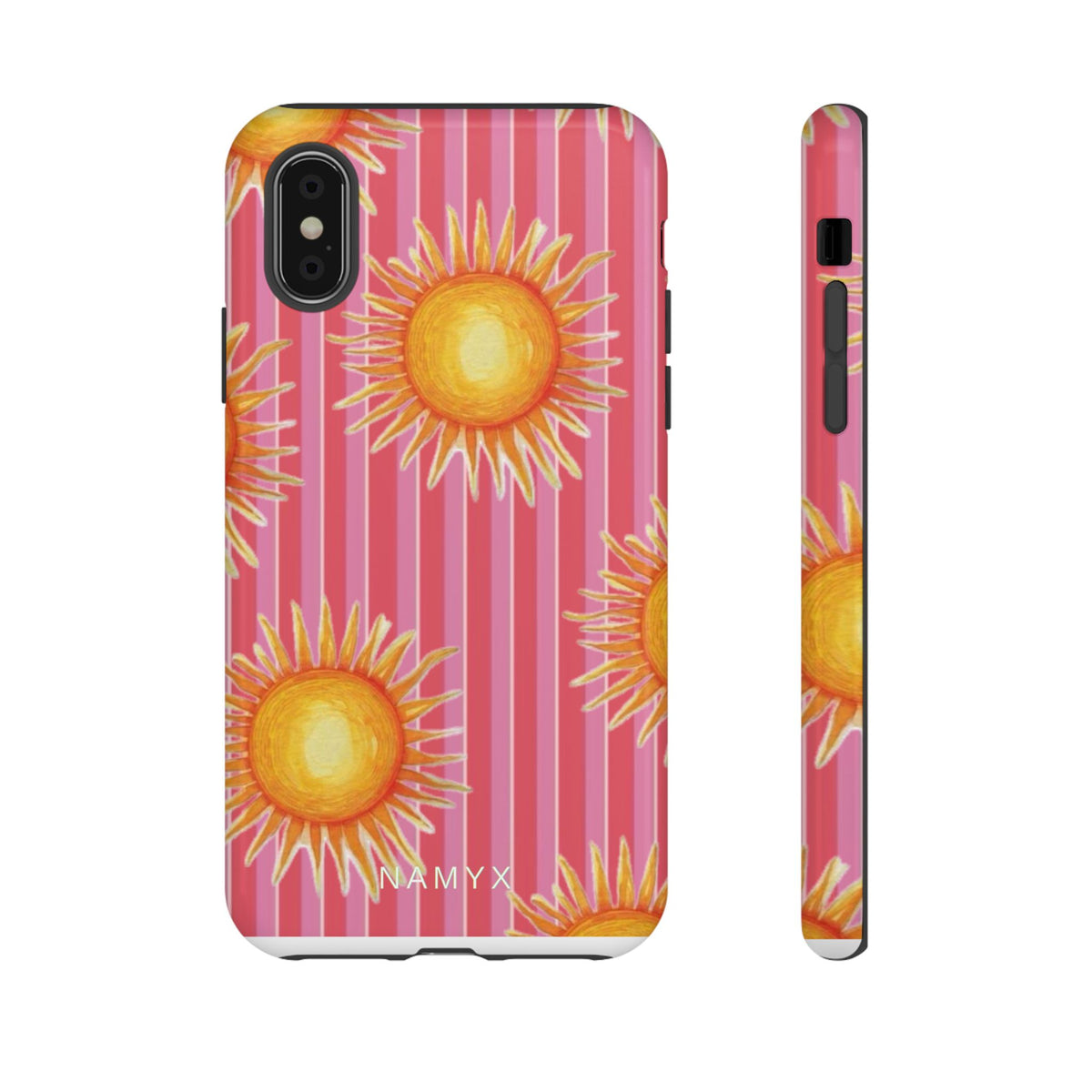 Sunburst Stripe Tough Phone Case — Bright Yellow Sun Pattern on Pink