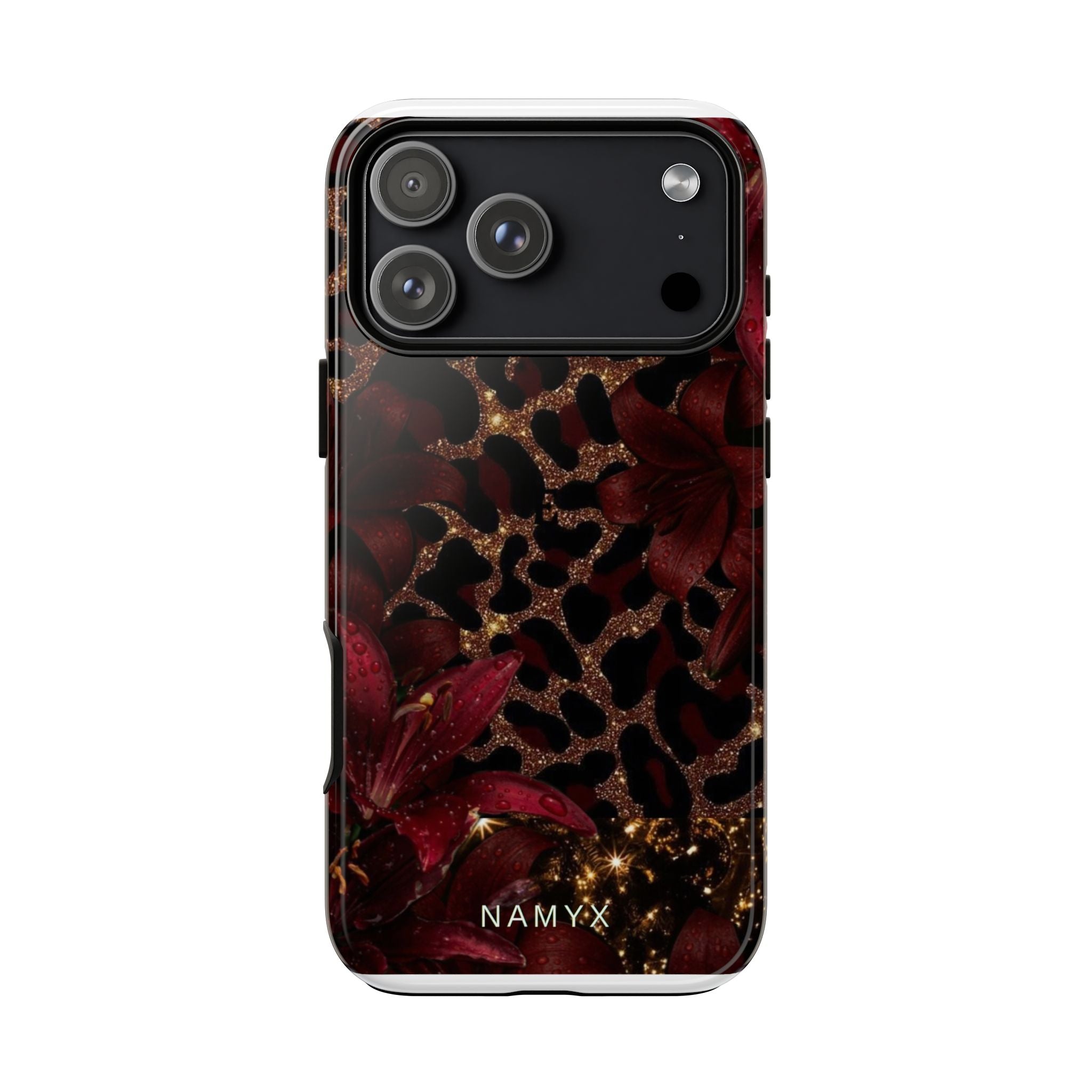 Protective Phone Case — Burgundy Floral & Gold Leopard Print Tough Case