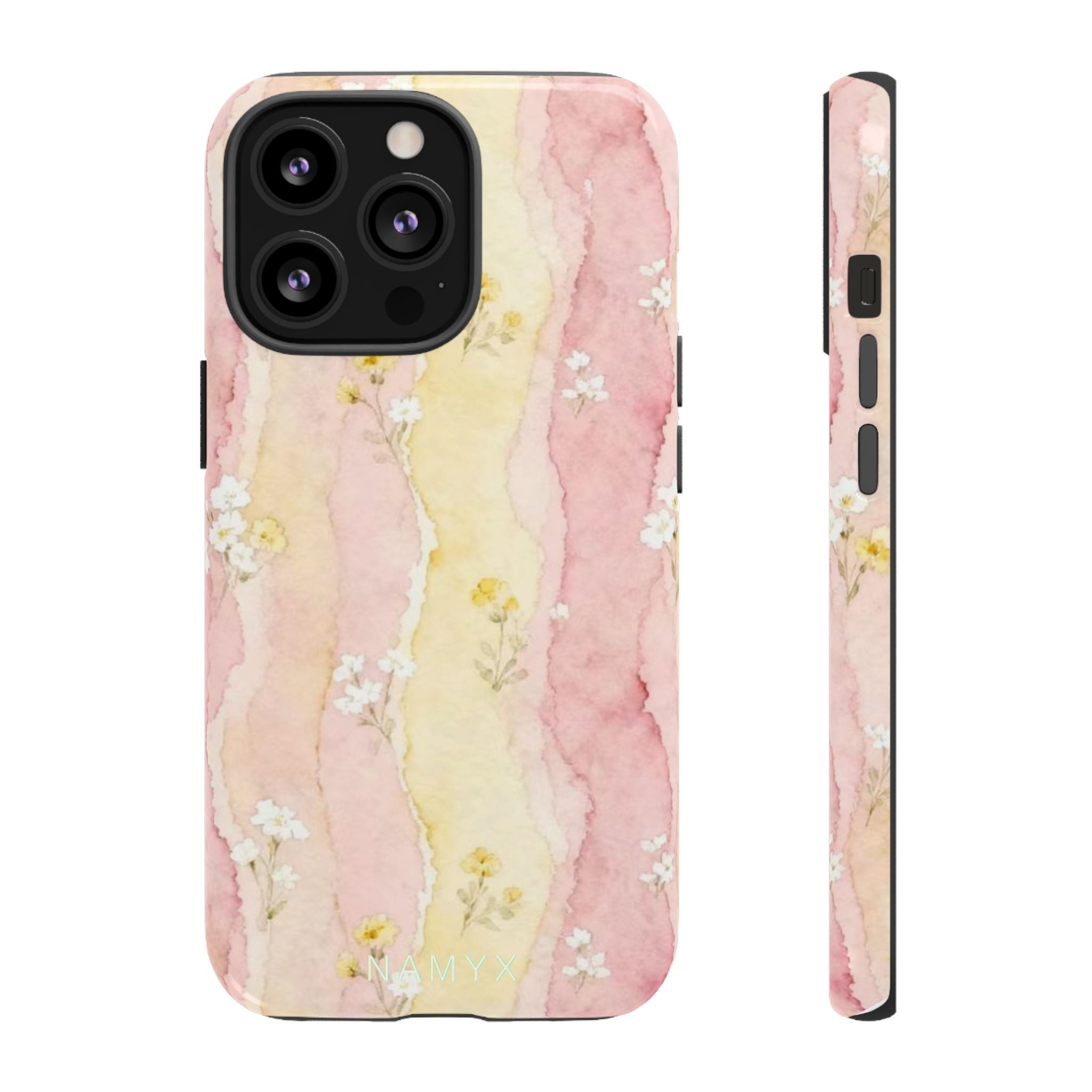 Floral Watercolor Tough Phone Case — Pink & Yellow Daisy Protective Cover
