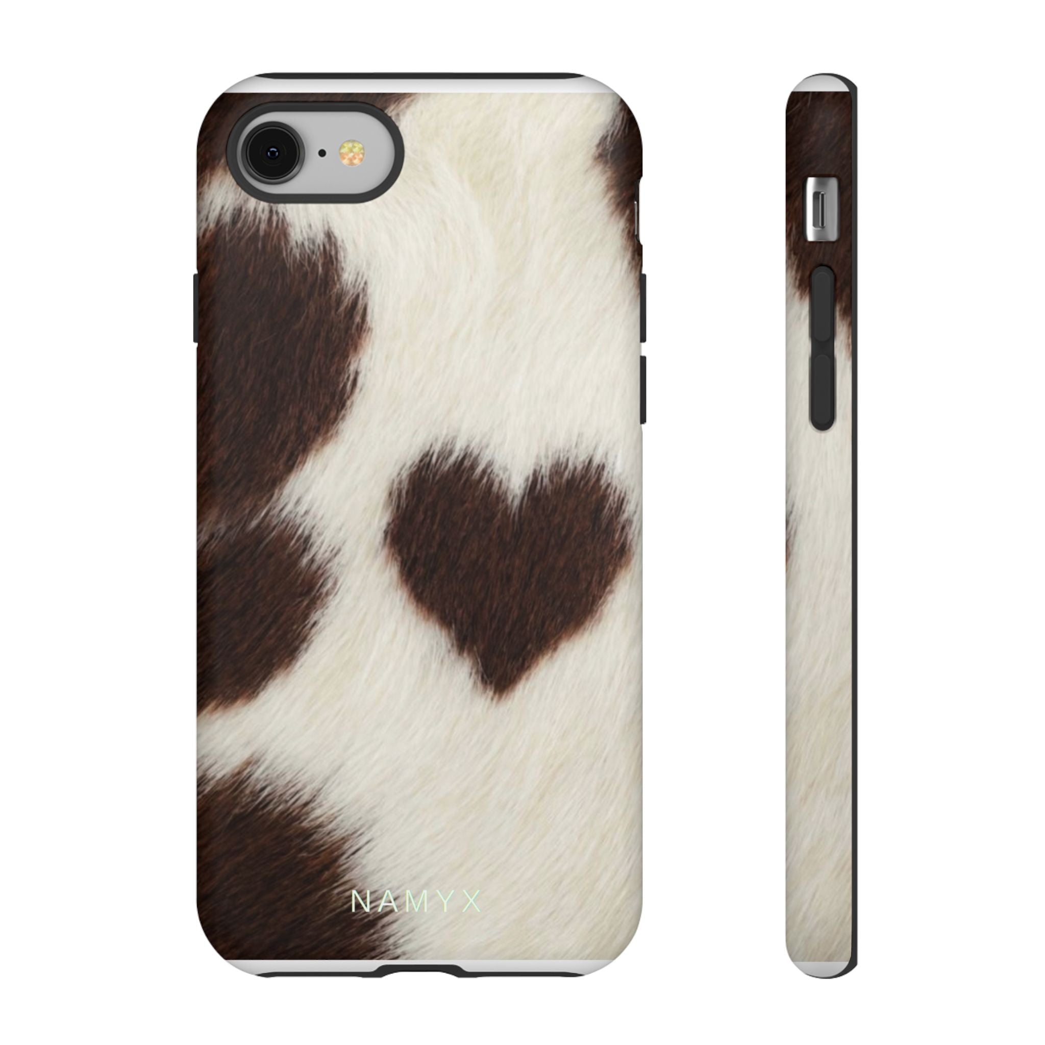 Cowhide Heart Phone Case — Cute Cow Print Protective iPhone Cover