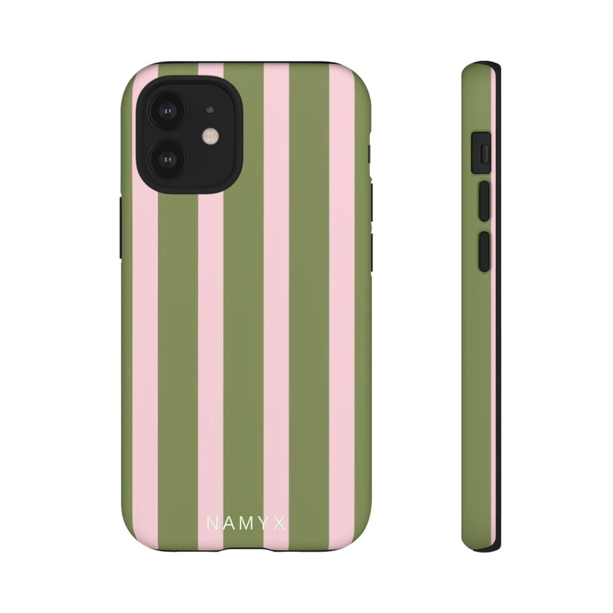 Striped Olive & Blush Tough Phone Case — Durable Protective Phone Cover
