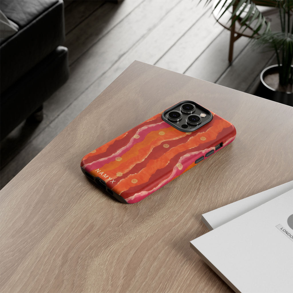 Abstract Red Waves Phone Case — Bold Orange & Pink Protective Tough Case