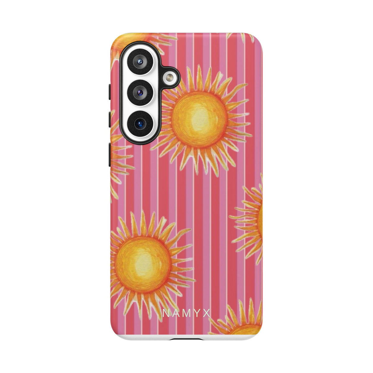 Sunburst Stripe Tough Phone Case — Bright Yellow Sun Pattern on Pink