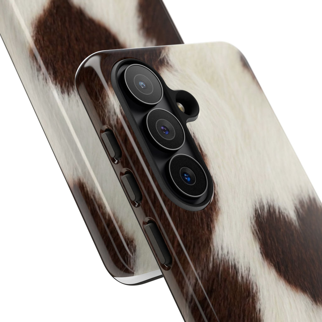 Cowhide Heart Phone Case — Cute Cow Print Protective iPhone Cover