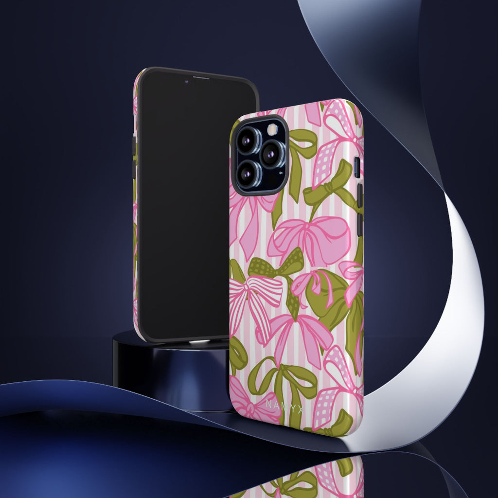 Bow Pattern Tough Case - Pink & Olive Floral Phone Cover