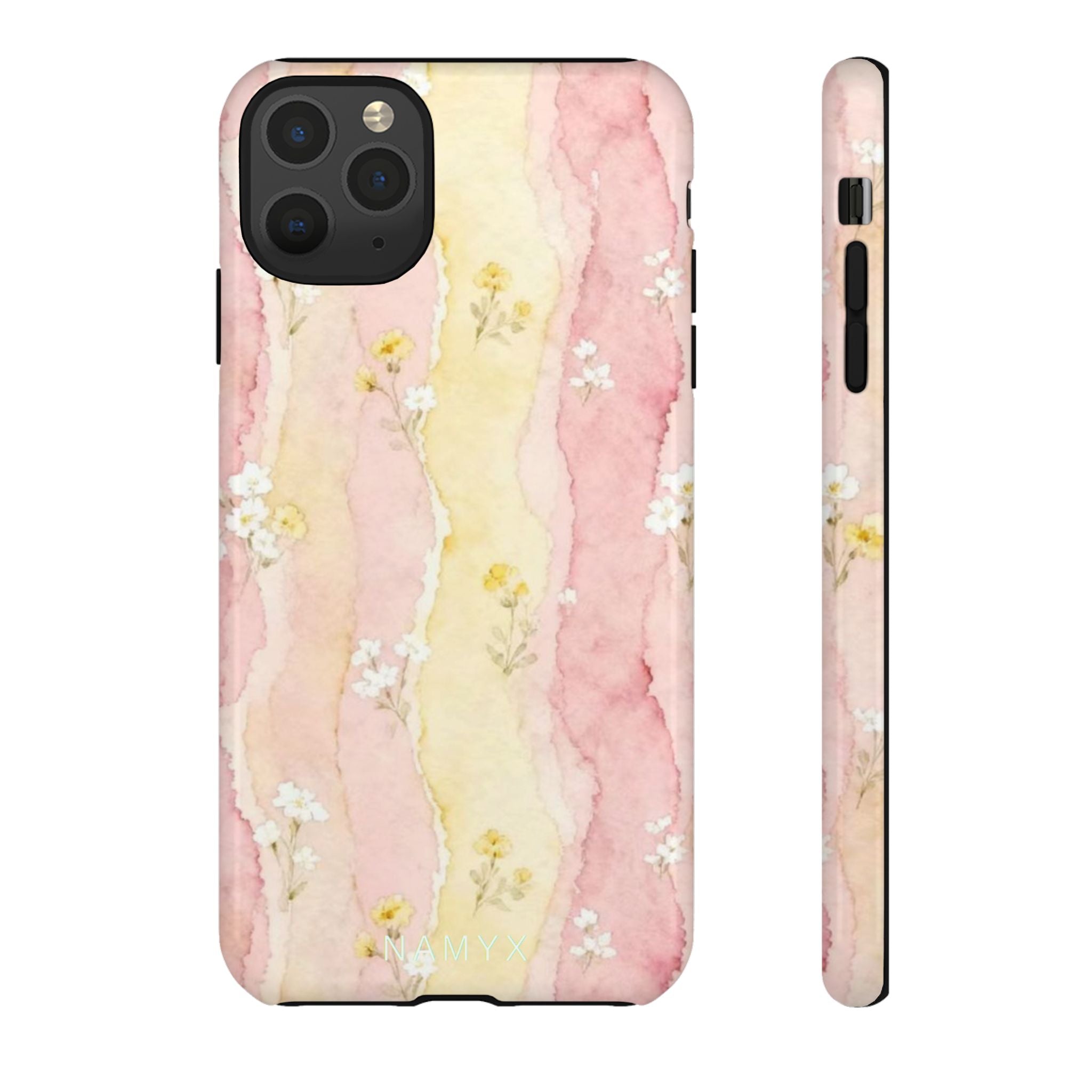 Floral Watercolor Tough Phone Case — Pink & Yellow Daisy Protective Cover