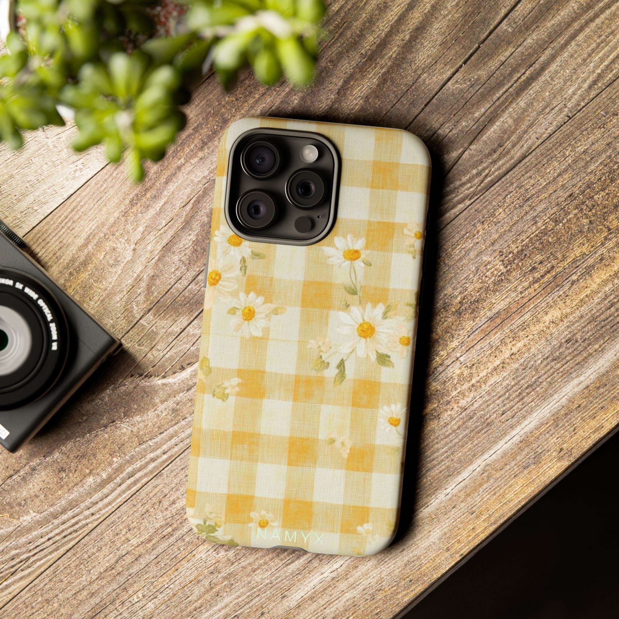 Daisy Gingham Tough Phone Case — Yellow Floral Protective Cover