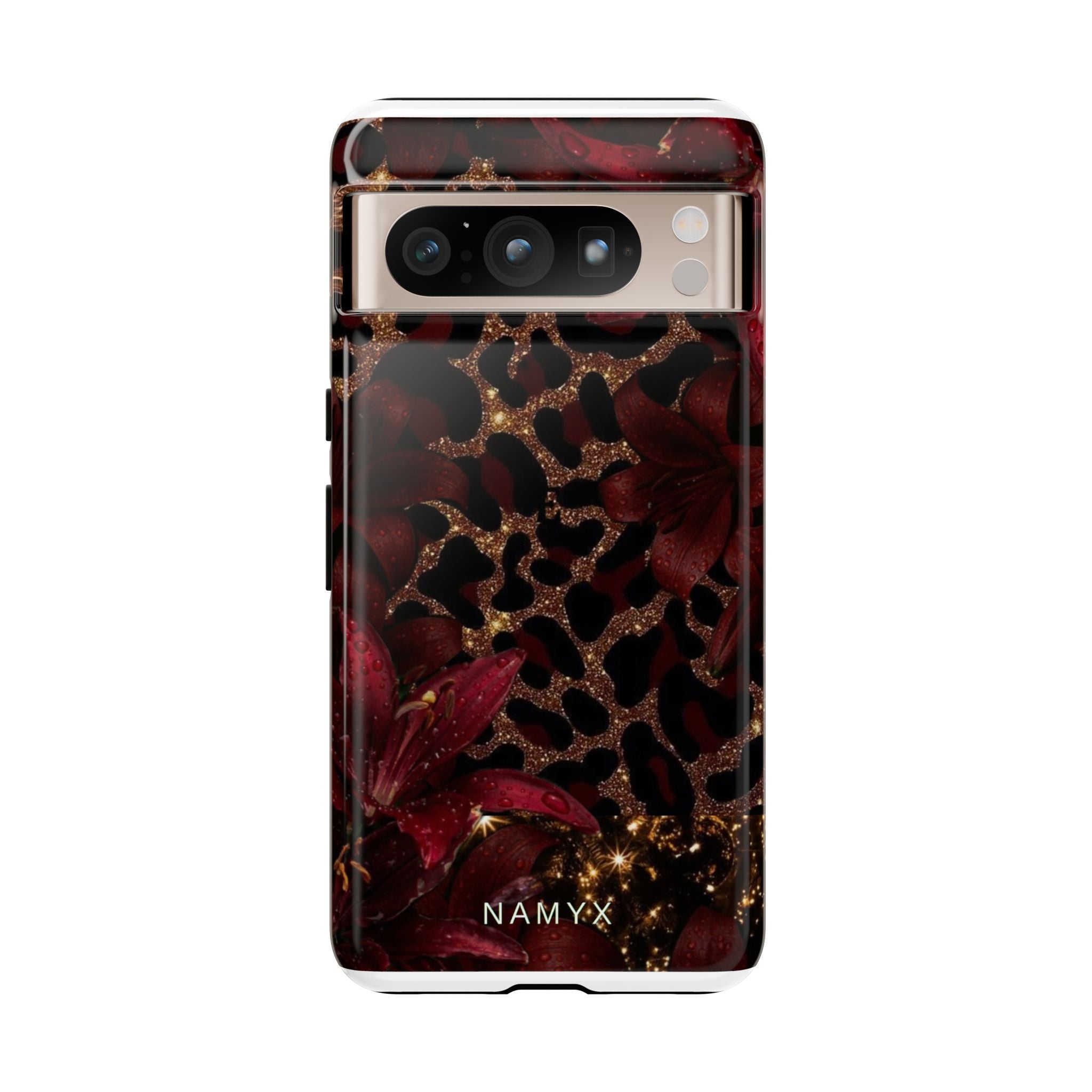 Protective Phone Case — Burgundy Floral & Gold Leopard Print Tough Case