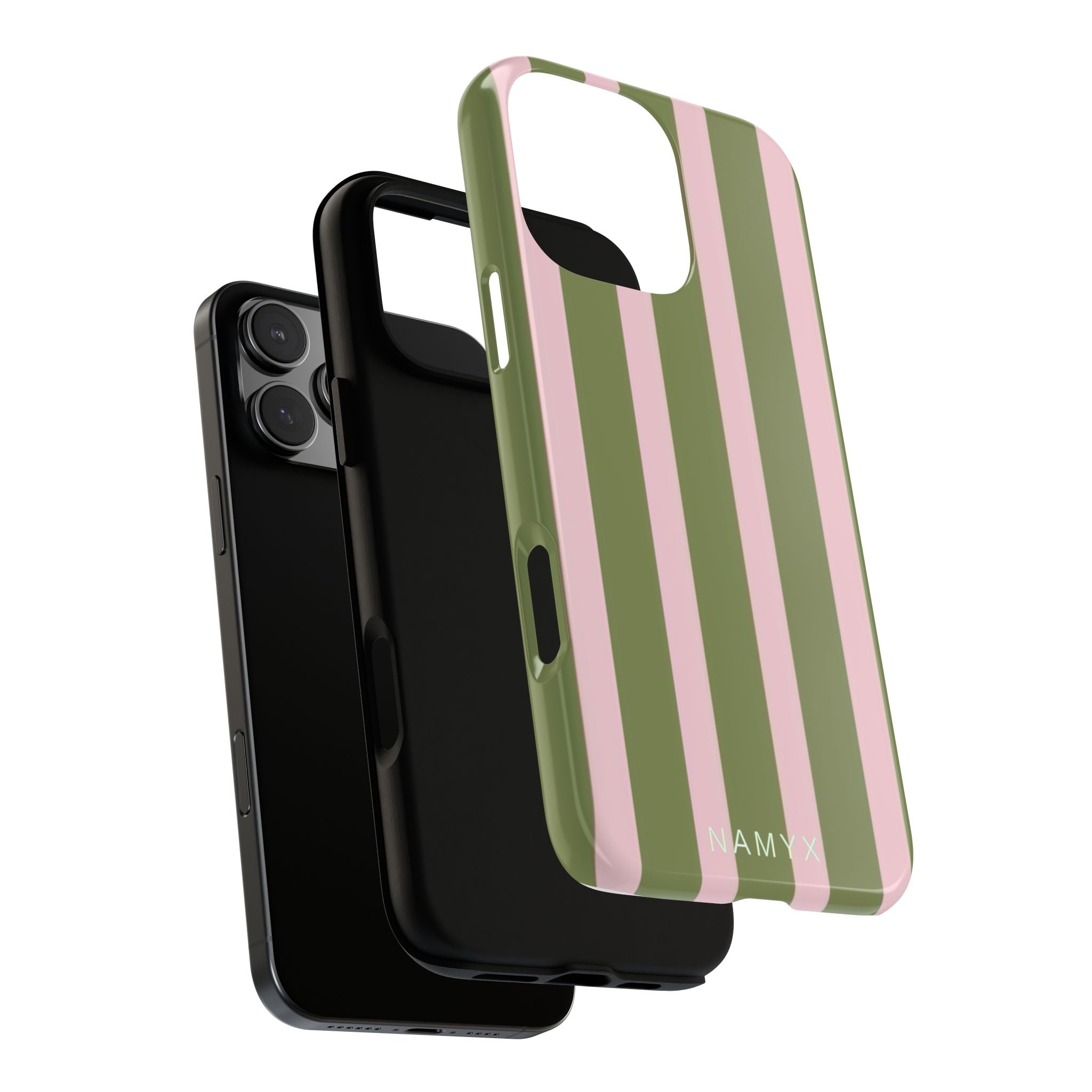 Striped Olive & Blush Tough Phone Case — Durable Protective Phone Cover