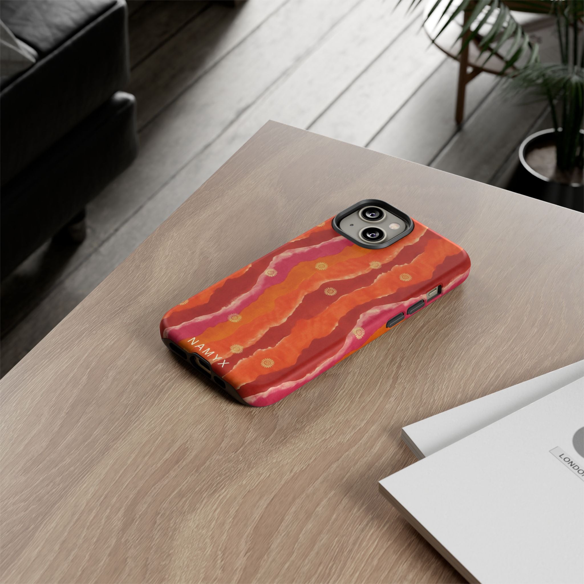 Abstract Red Waves Phone Case — Bold Orange & Pink Protective Tough Case