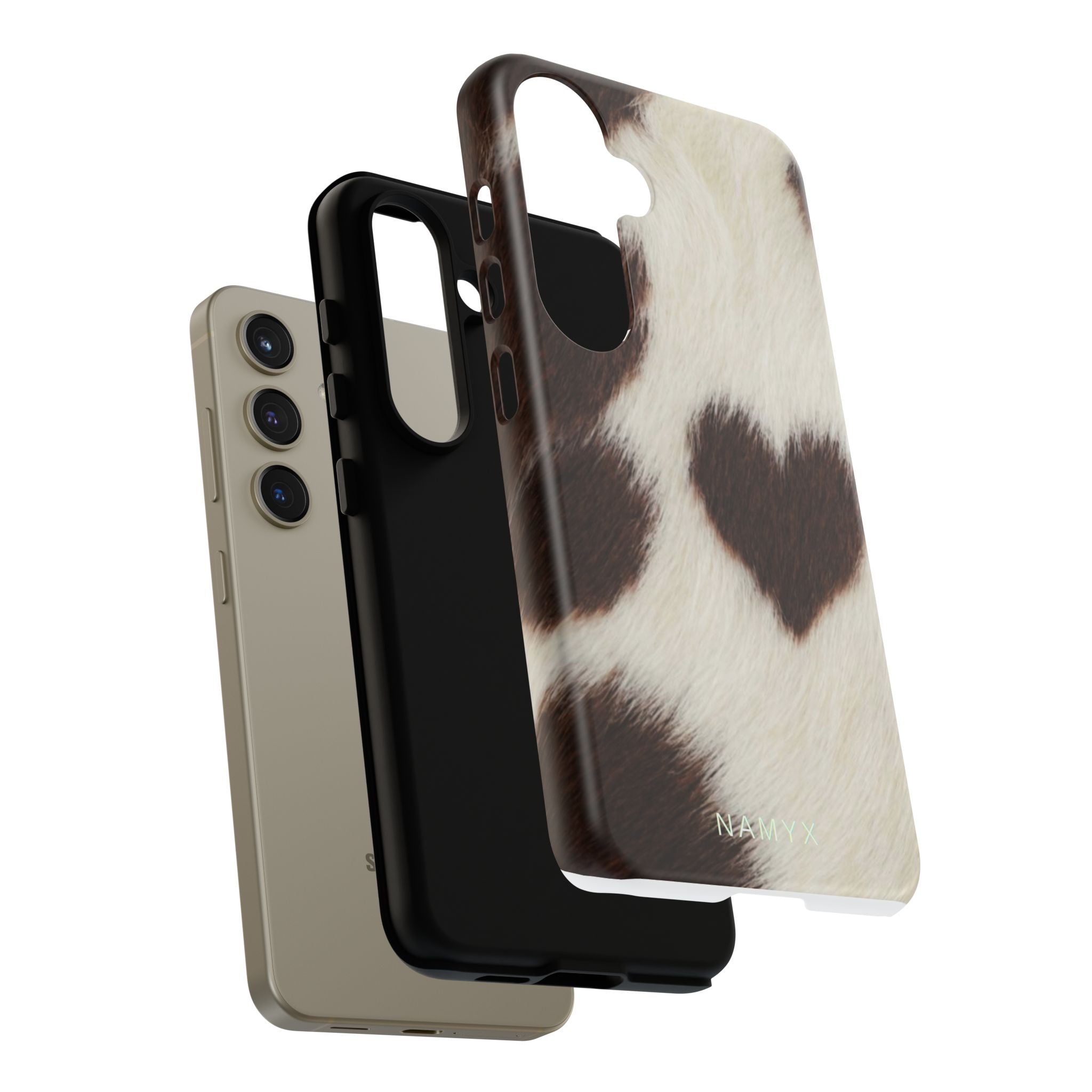 Cowhide Heart Phone Case — Cute Cow Print Protective iPhone Cover