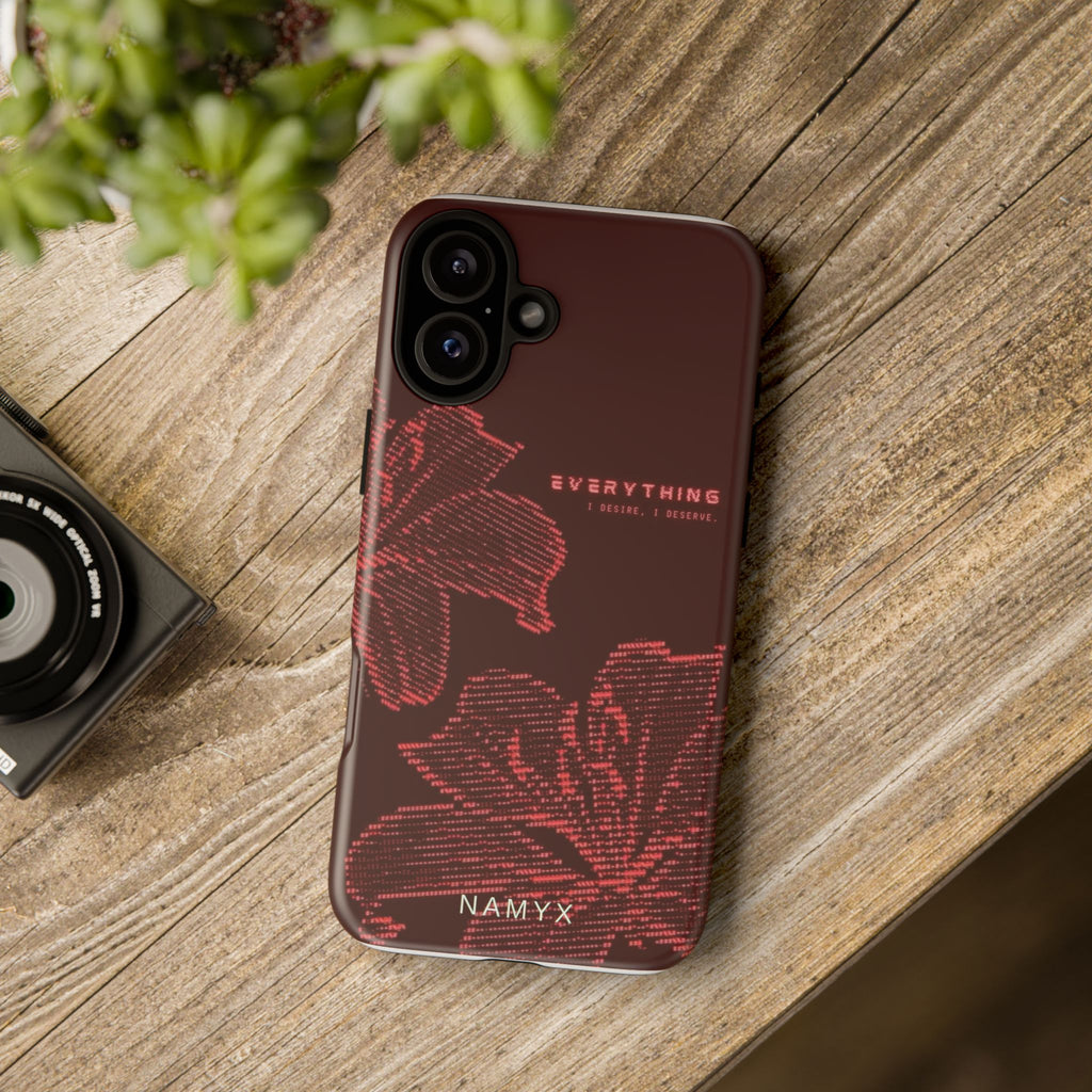 Floral Tough Phone Case — 'Everything' Burgundy Protective Cover
