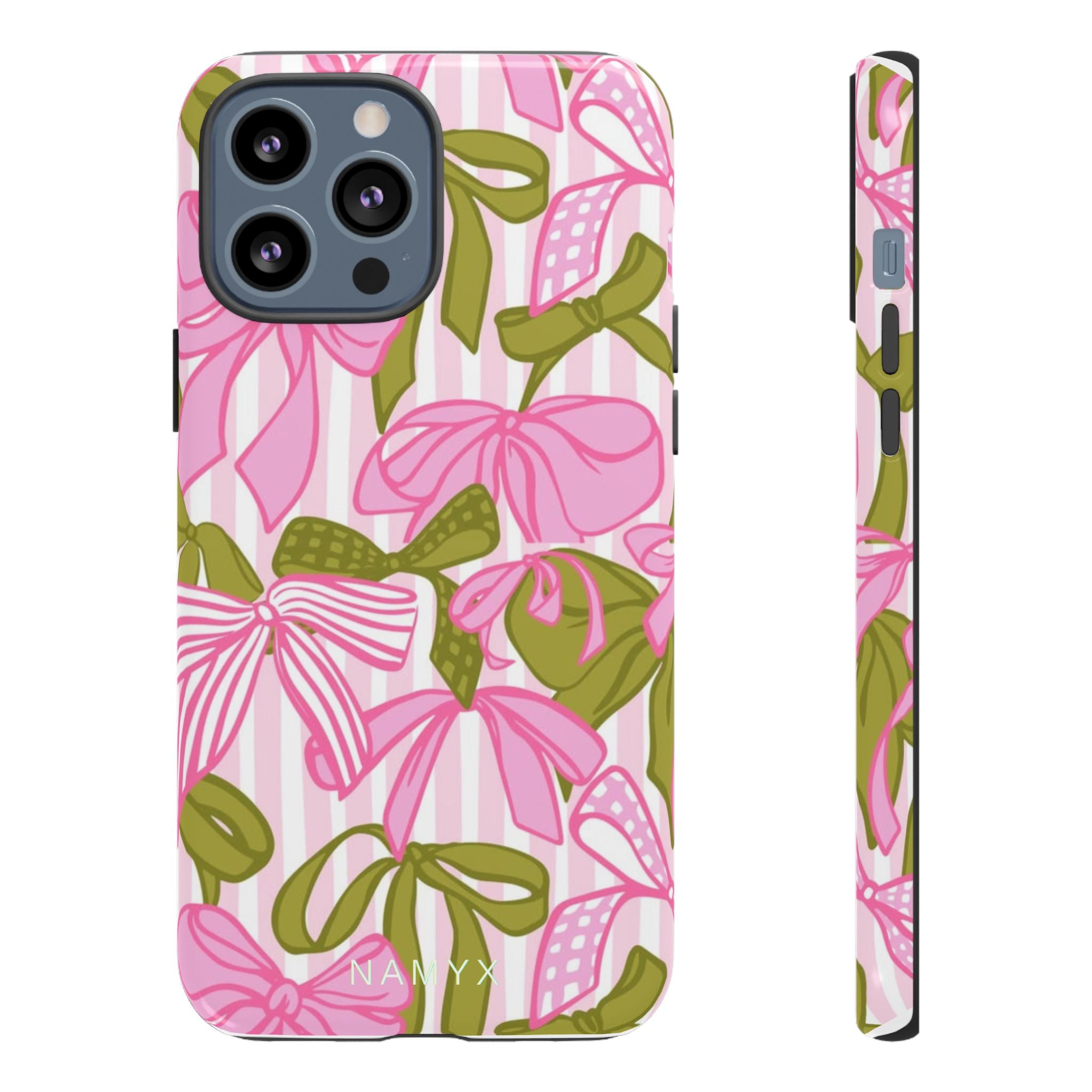 Bow Pattern Tough Case - Pink & Olive Floral Phone Cover