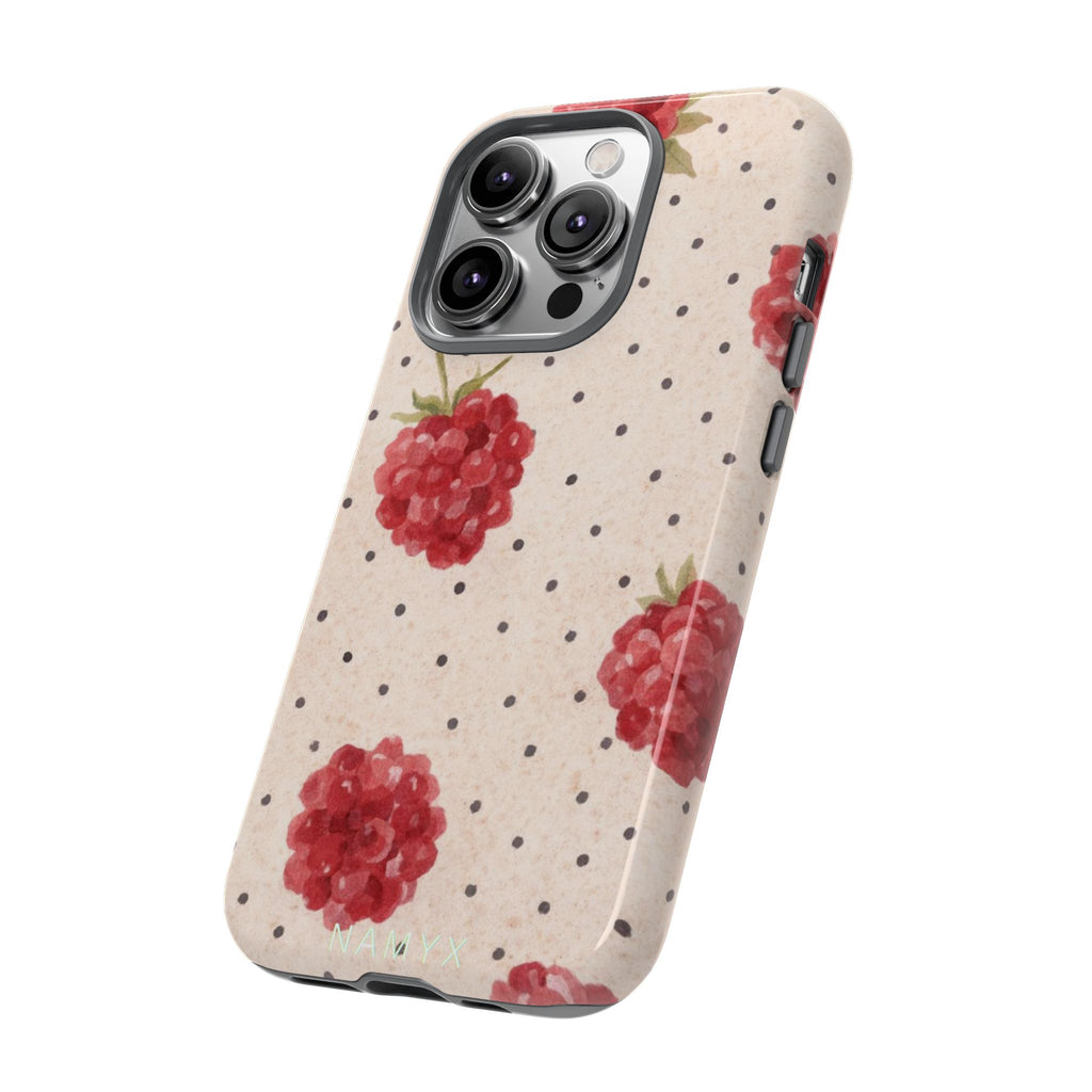 Raspberry Dotted Tough Phone Case — Vintage Floral Protective Cover