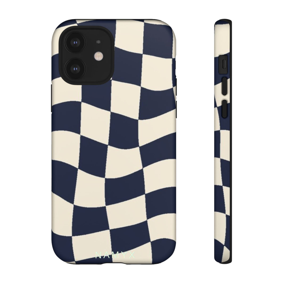 Wavy Checkered Phone Case – Retro Navy Racing Pattern Tough Case