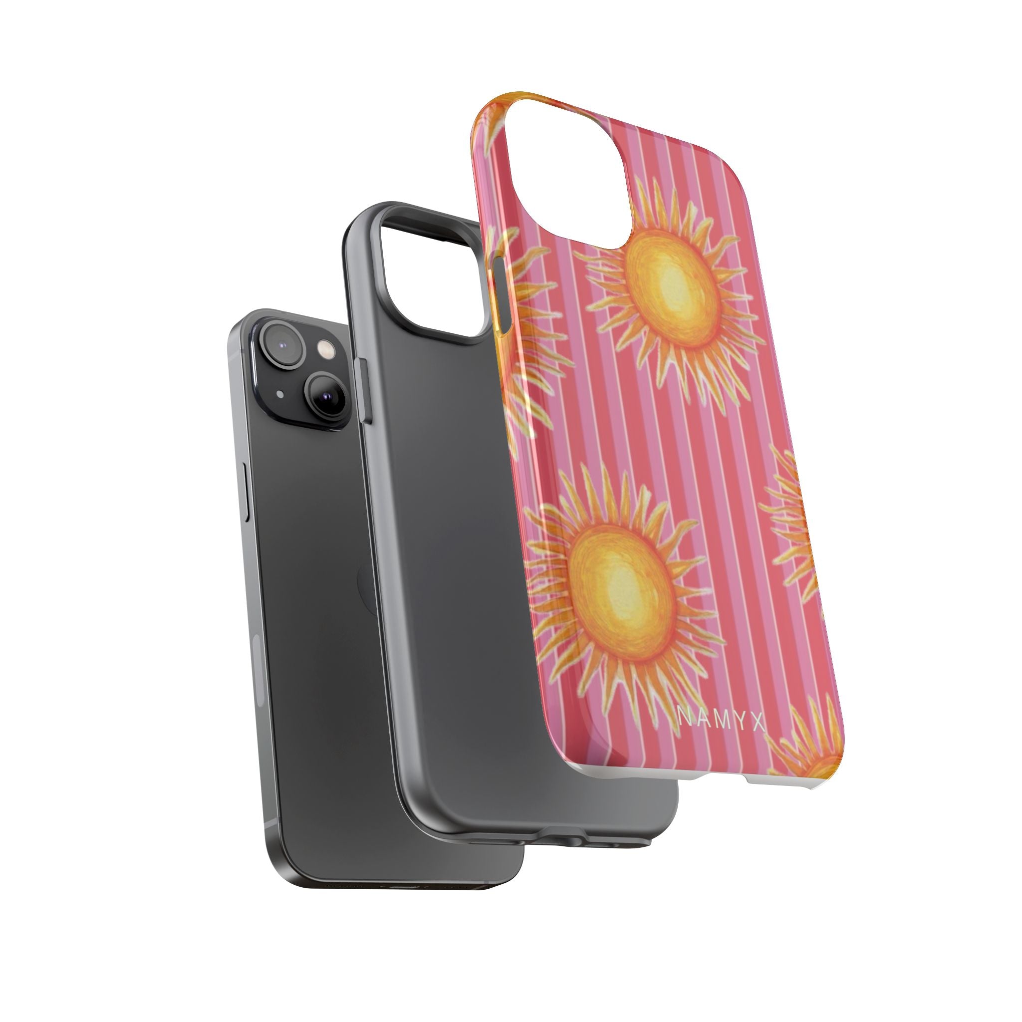 Sunburst Stripe Tough Phone Case — Bright Yellow Sun Pattern on Pink