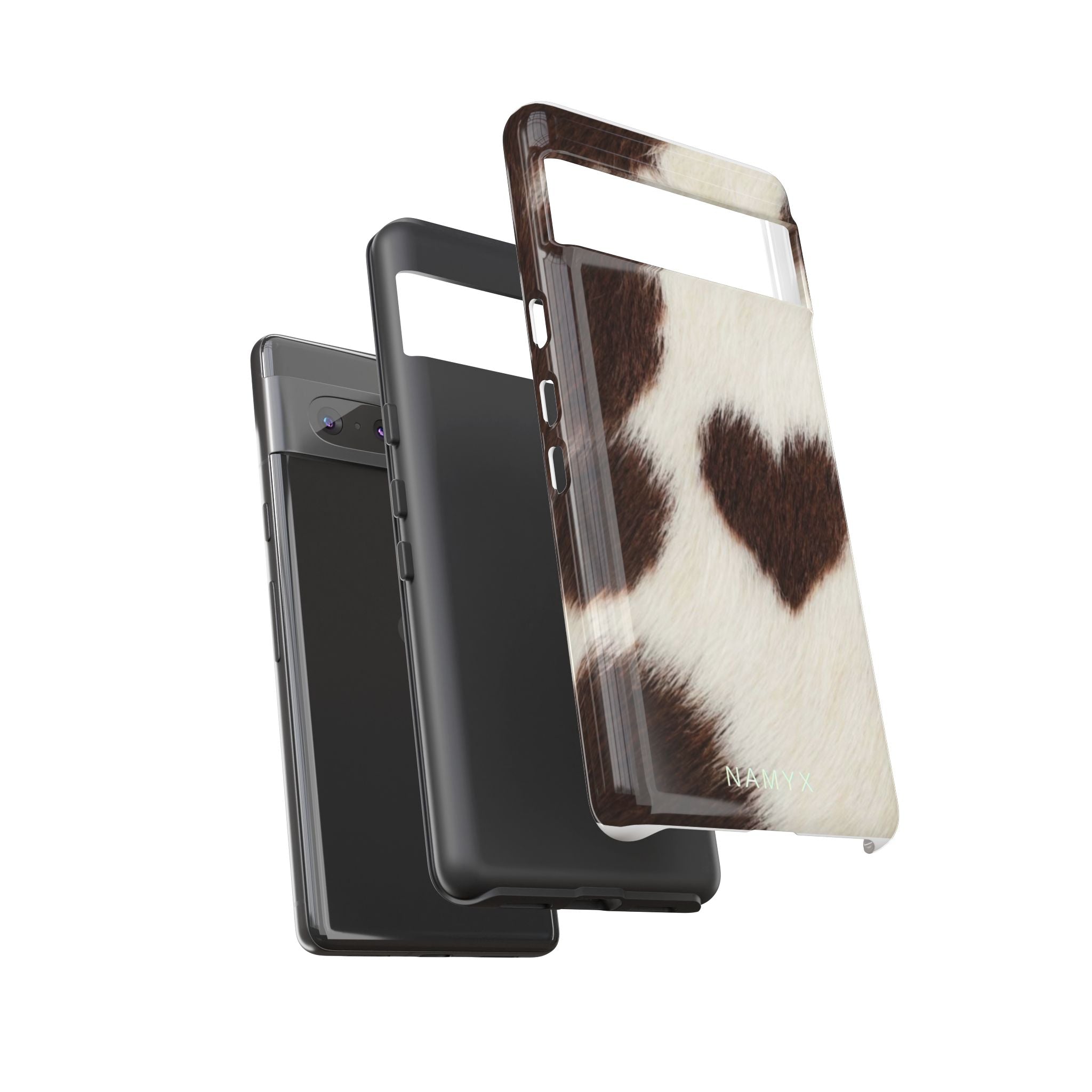 Cowhide Heart Phone Case — Cute Cow Print Protective iPhone Cover