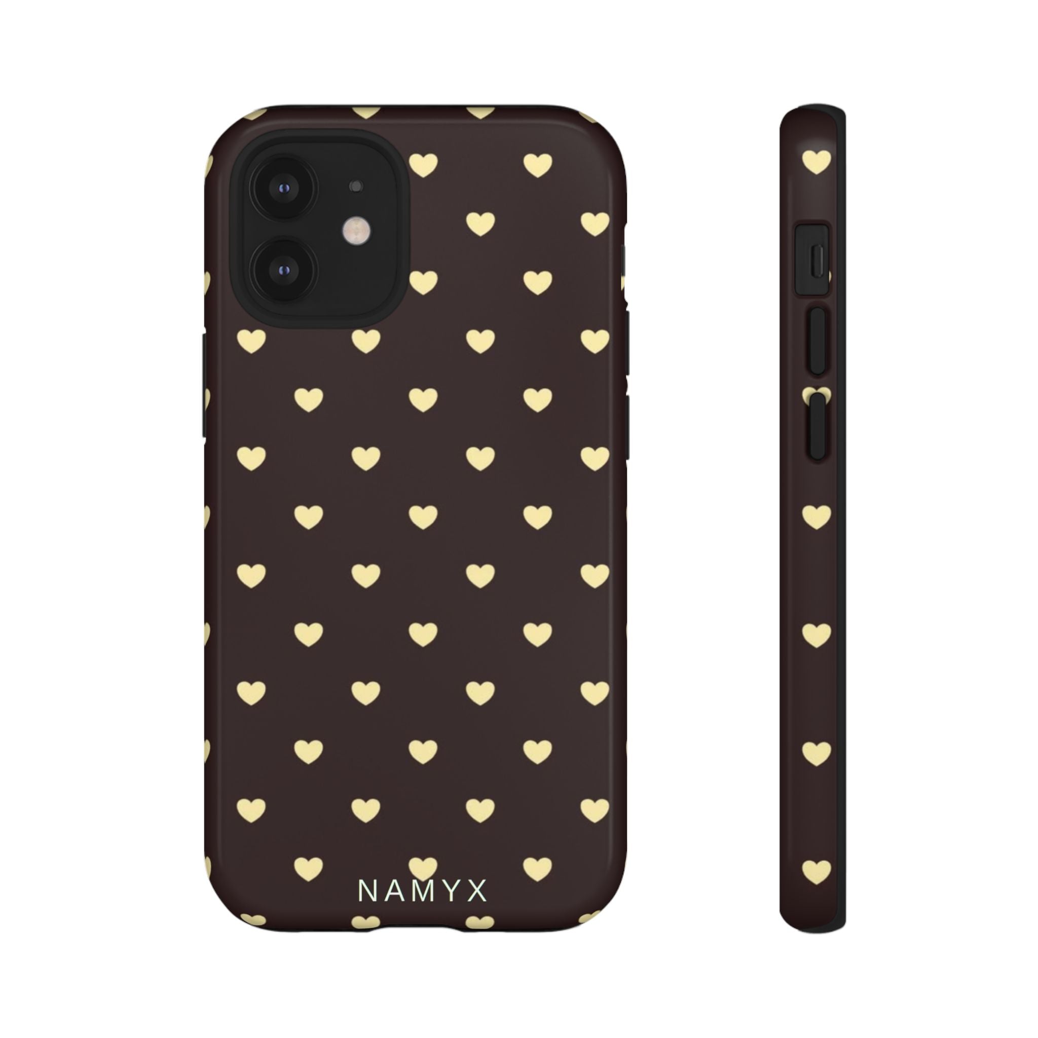 Tough Case — Brown Phone Case with Cream Heart Pattern
