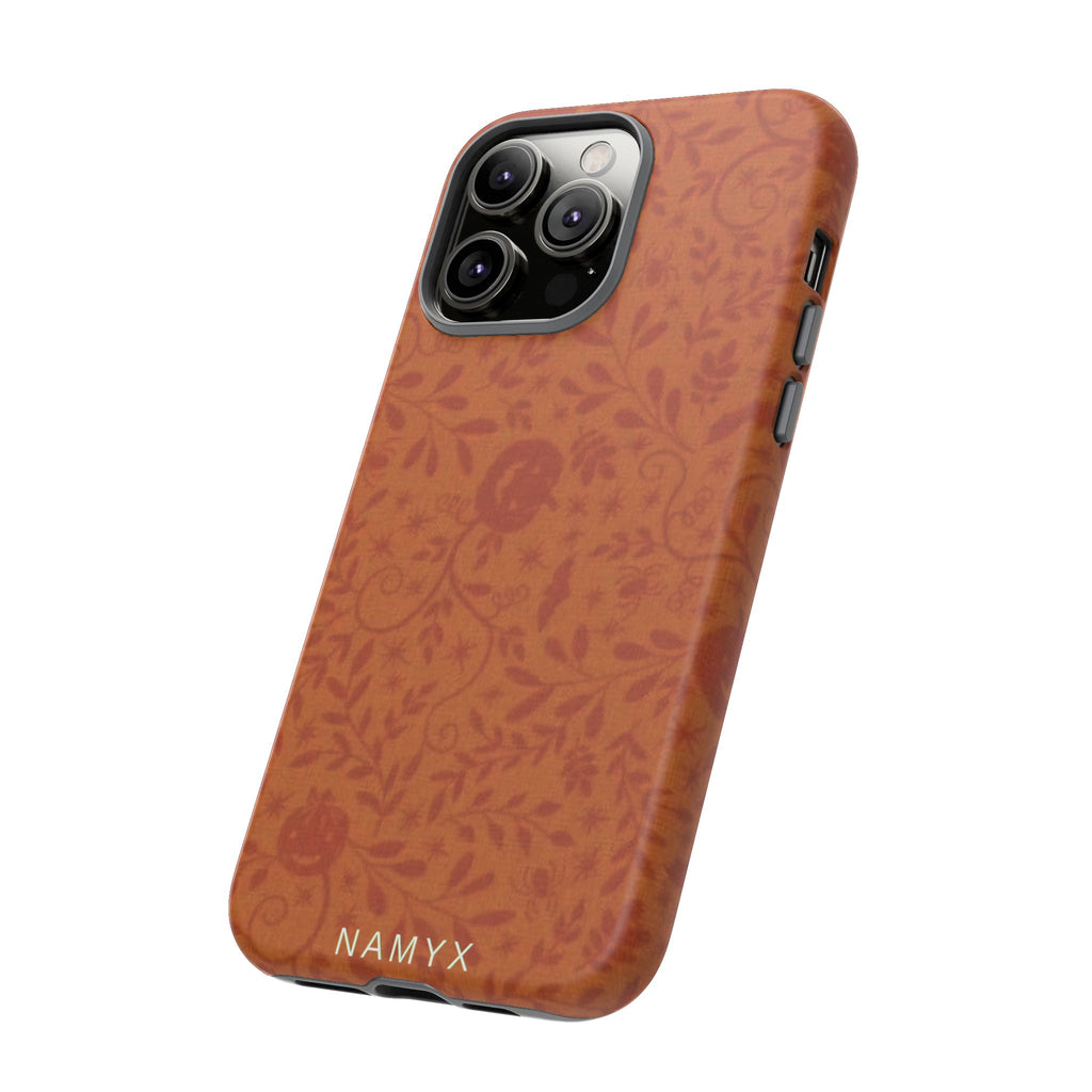 Floral Leather Phone Case — Rustic Orange Botanical Tough Case