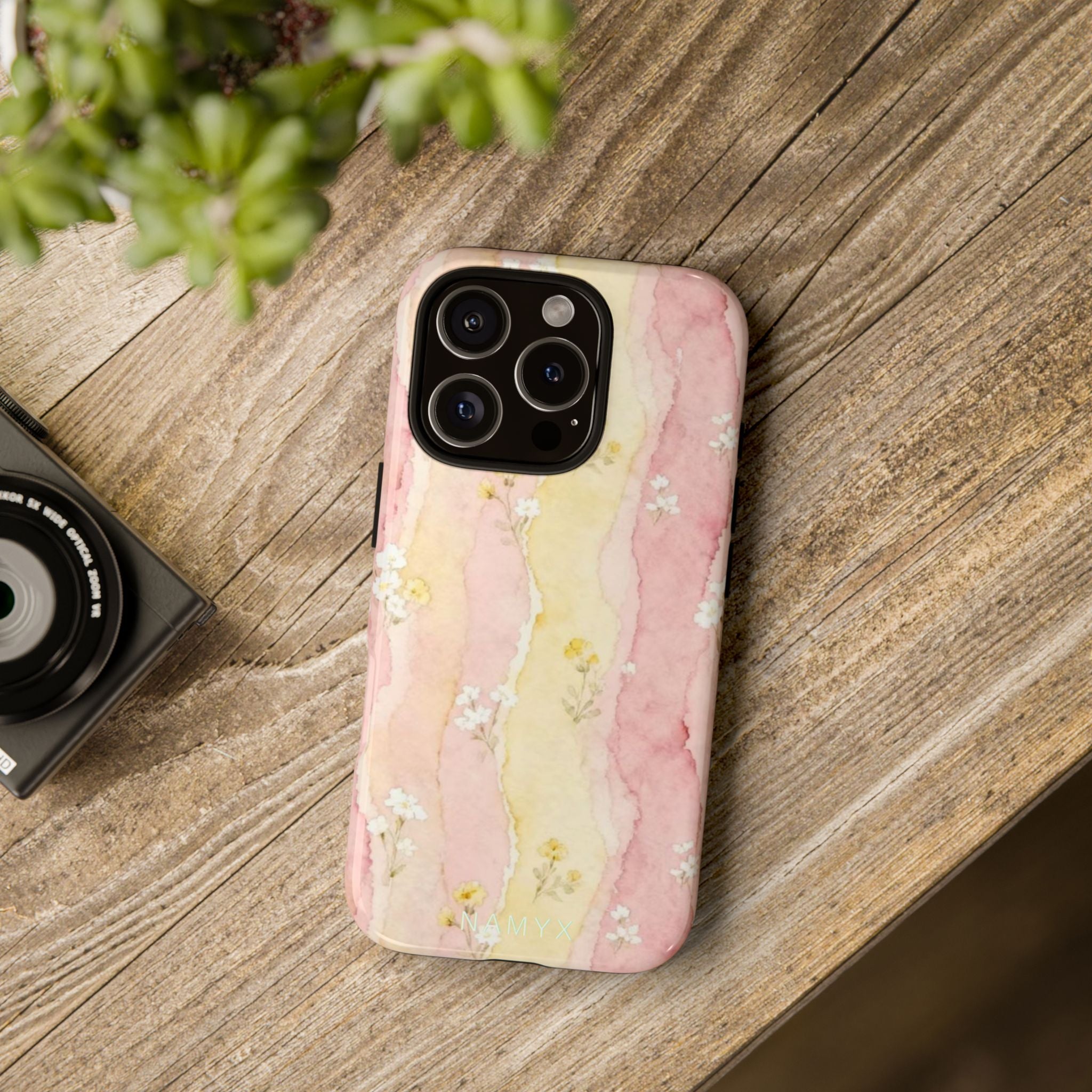 Floral Watercolor Tough Phone Case — Pink & Yellow Daisy Protective Cover
