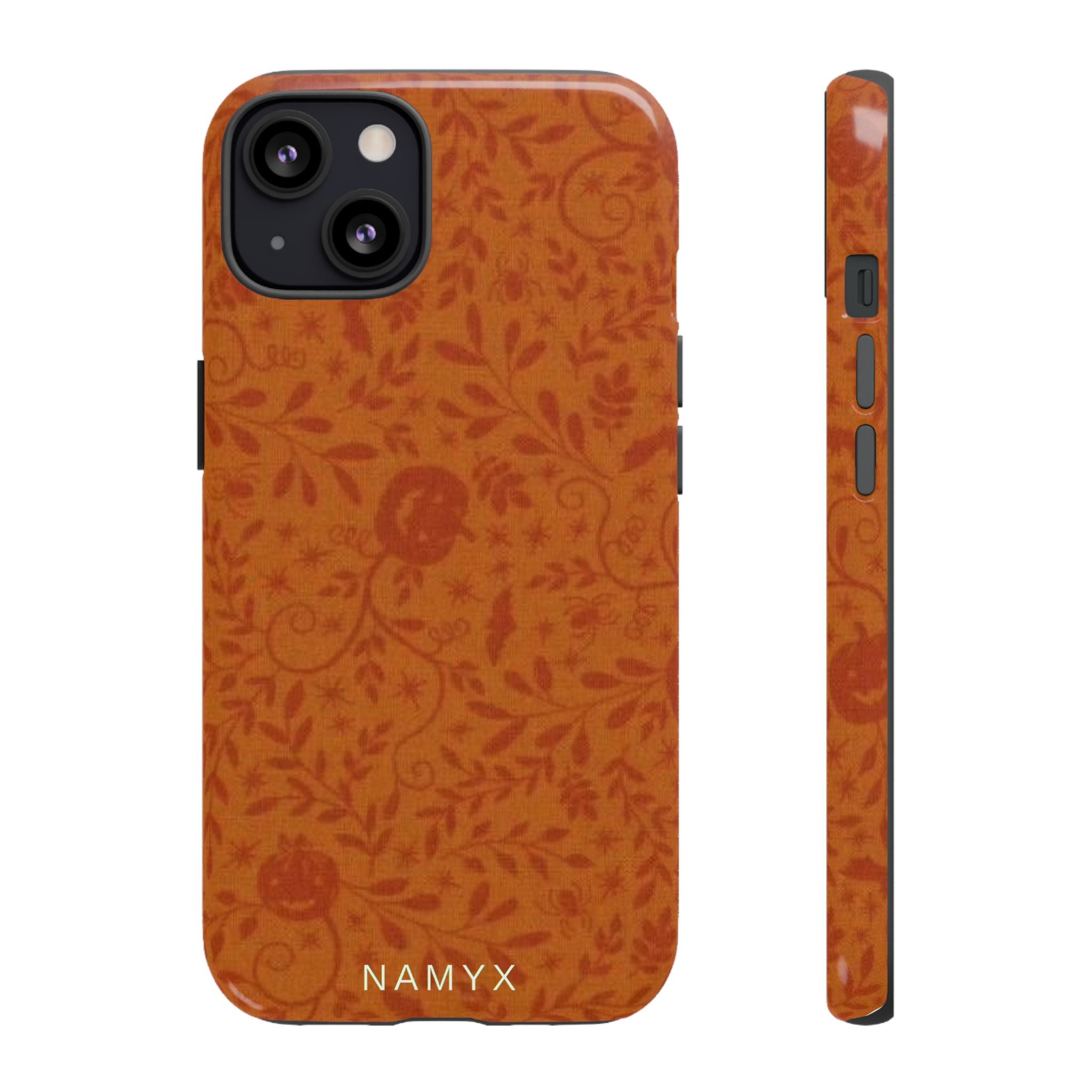 Floral Leather Phone Case — Rustic Orange Botanical Tough Case