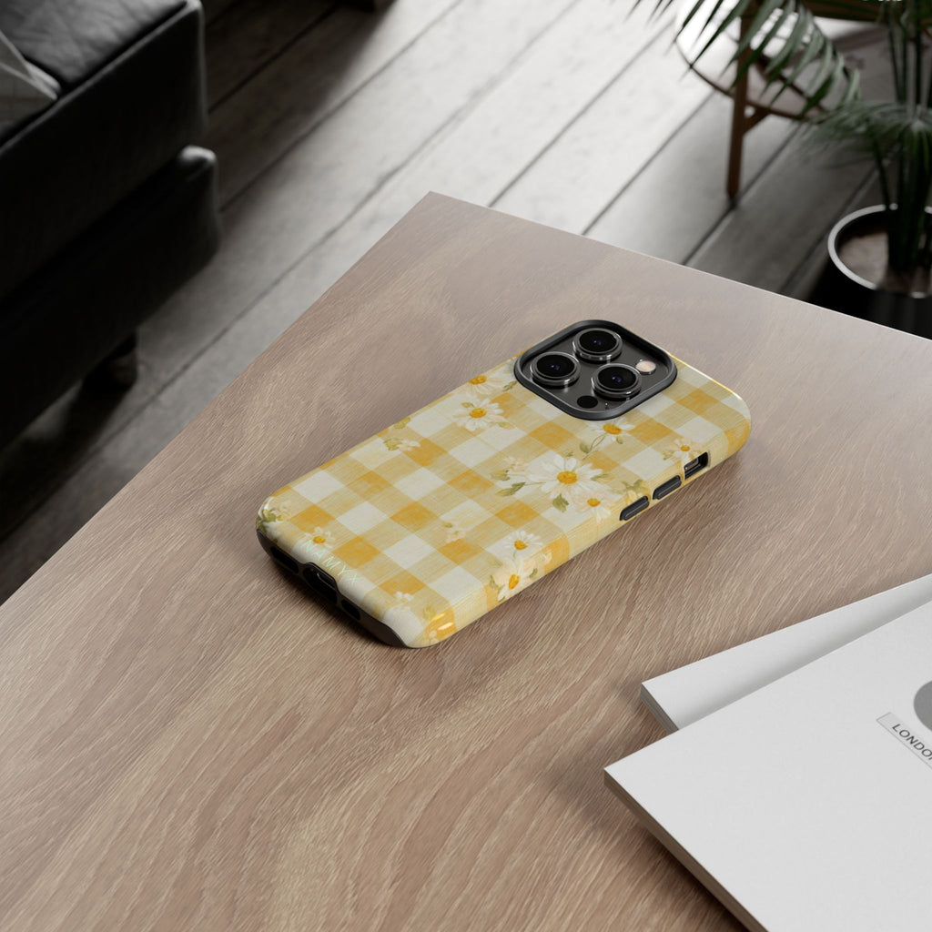 Daisy Gingham Tough Phone Case — Yellow Floral Protective Cover