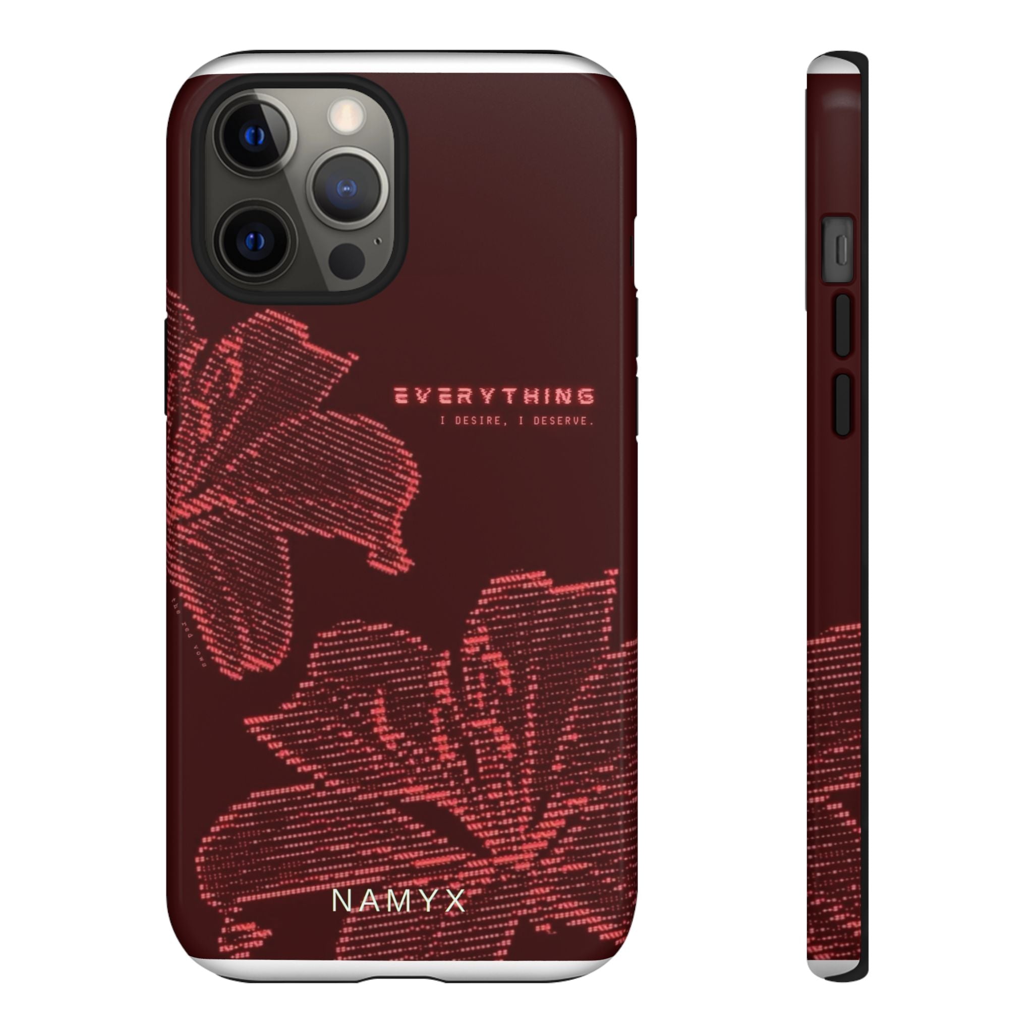 Floral Tough Phone Case — 'Everything' Burgundy Protective Cover