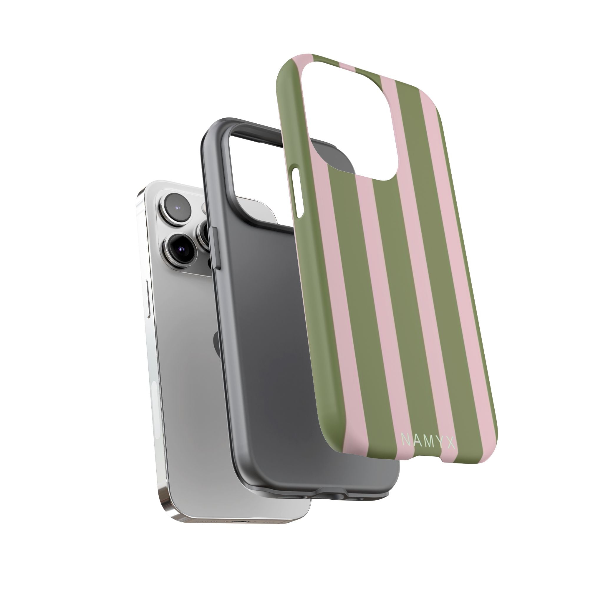 Striped Olive & Blush Tough Phone Case — Durable Protective Phone Cover