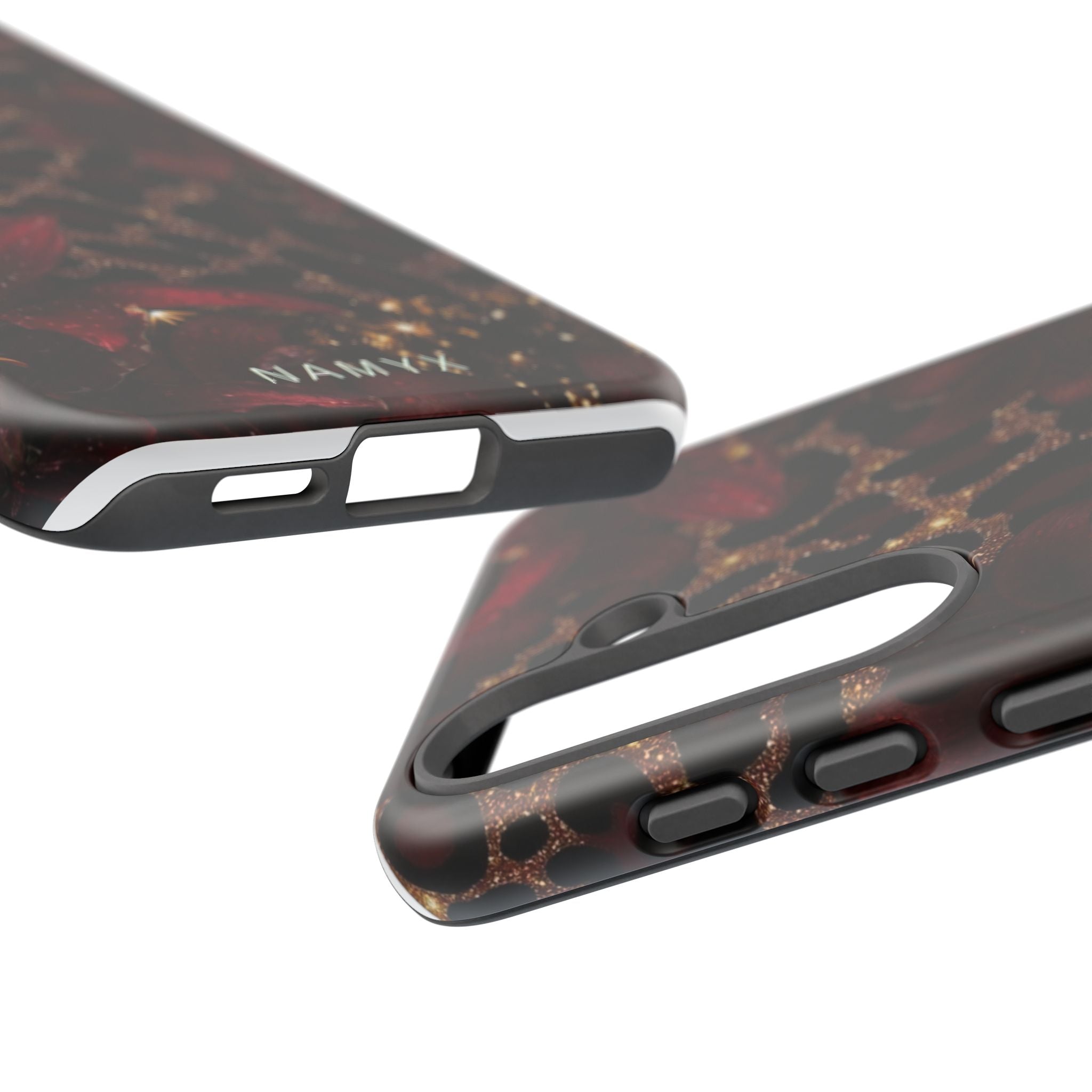 Protective Phone Case — Burgundy Floral & Gold Leopard Print Tough Case