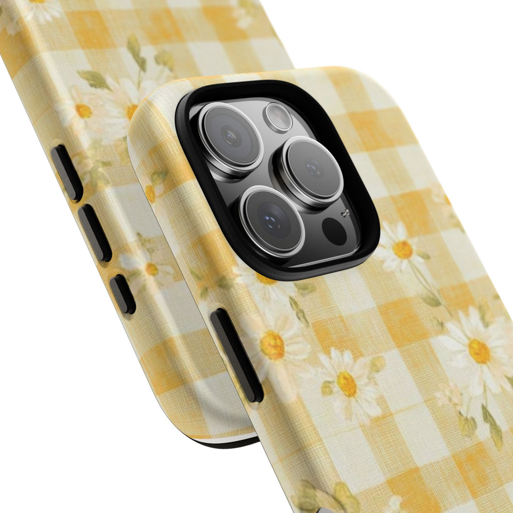 Daisy Gingham Tough Phone Case — Yellow Floral Protective Cover