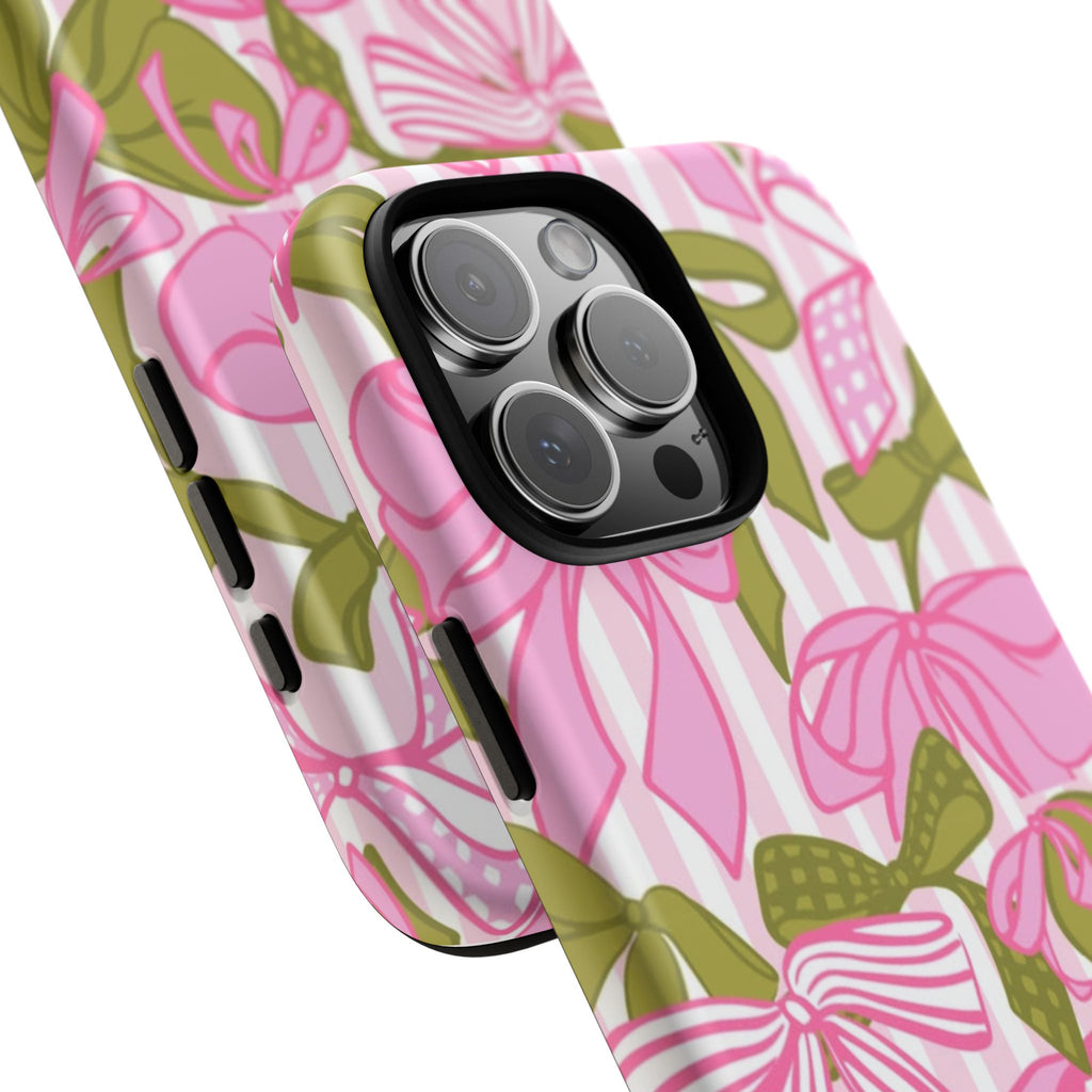 Bow Pattern Tough Case - Pink & Olive Floral Phone Cover