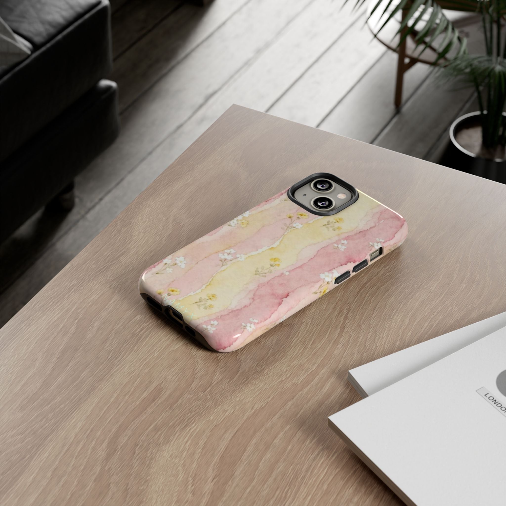Floral Watercolor Tough Phone Case — Pink & Yellow Daisy Protective Cover