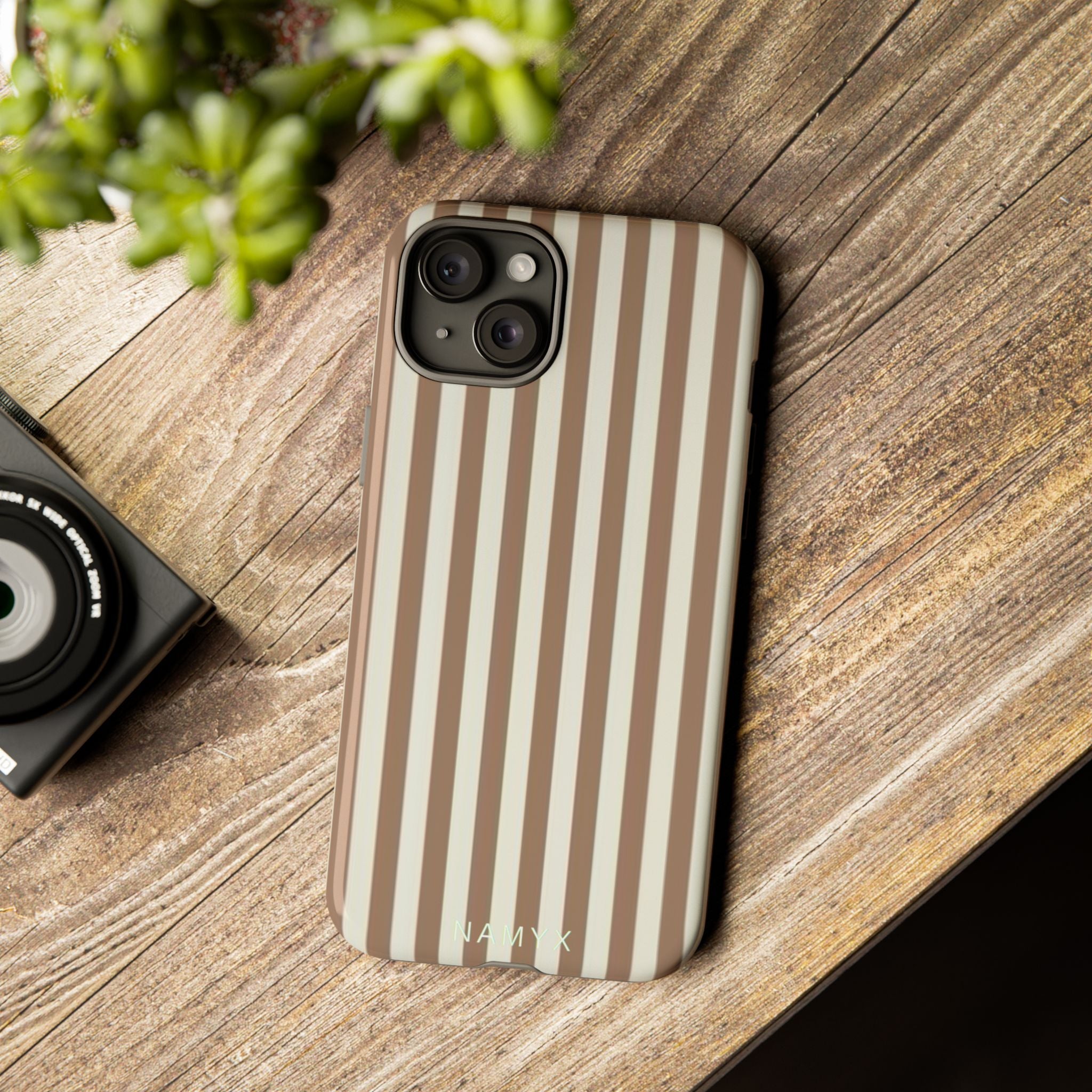 Striped Beige Phone Case — Classic Vertical Brown & Cream Stripe Tough Case