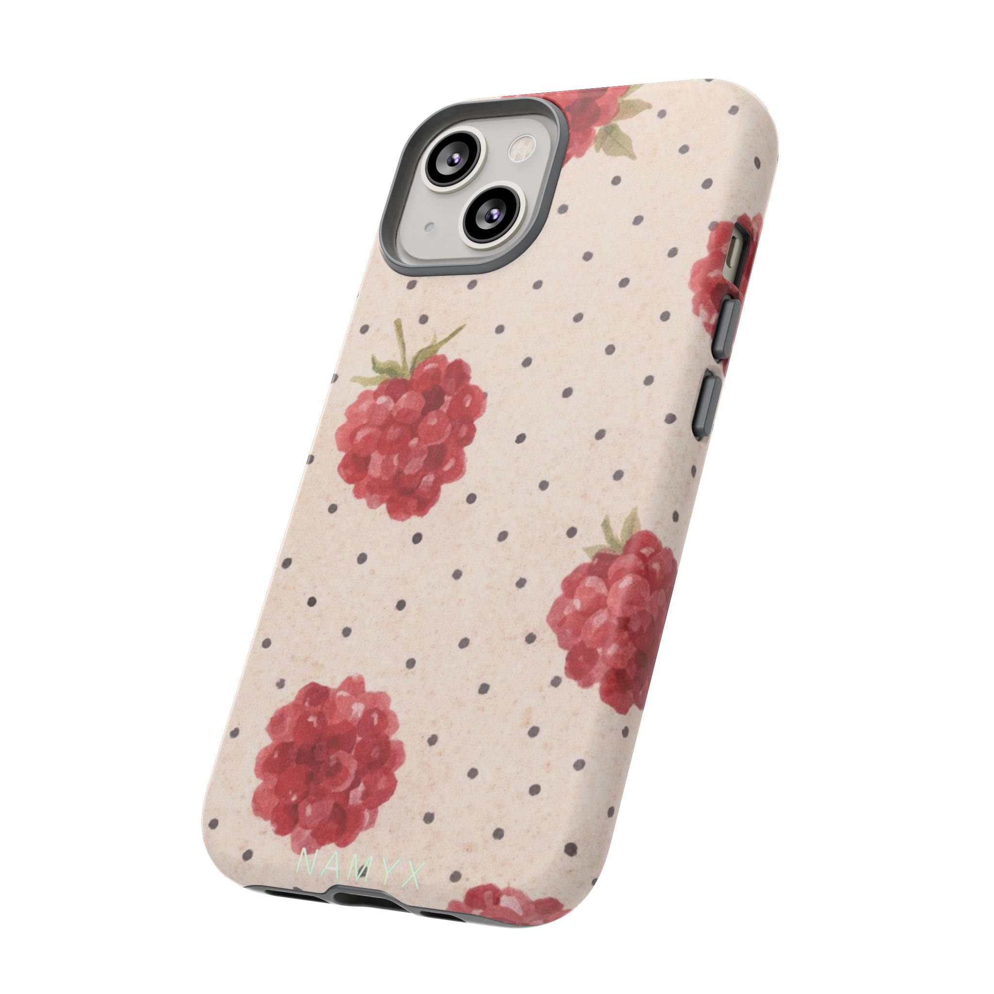 Raspberry Dotted Tough Phone Case — Vintage Floral Protective Cover