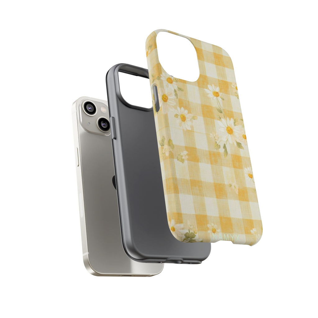 Daisy Gingham Tough Phone Case — Yellow Floral Protective Cover
