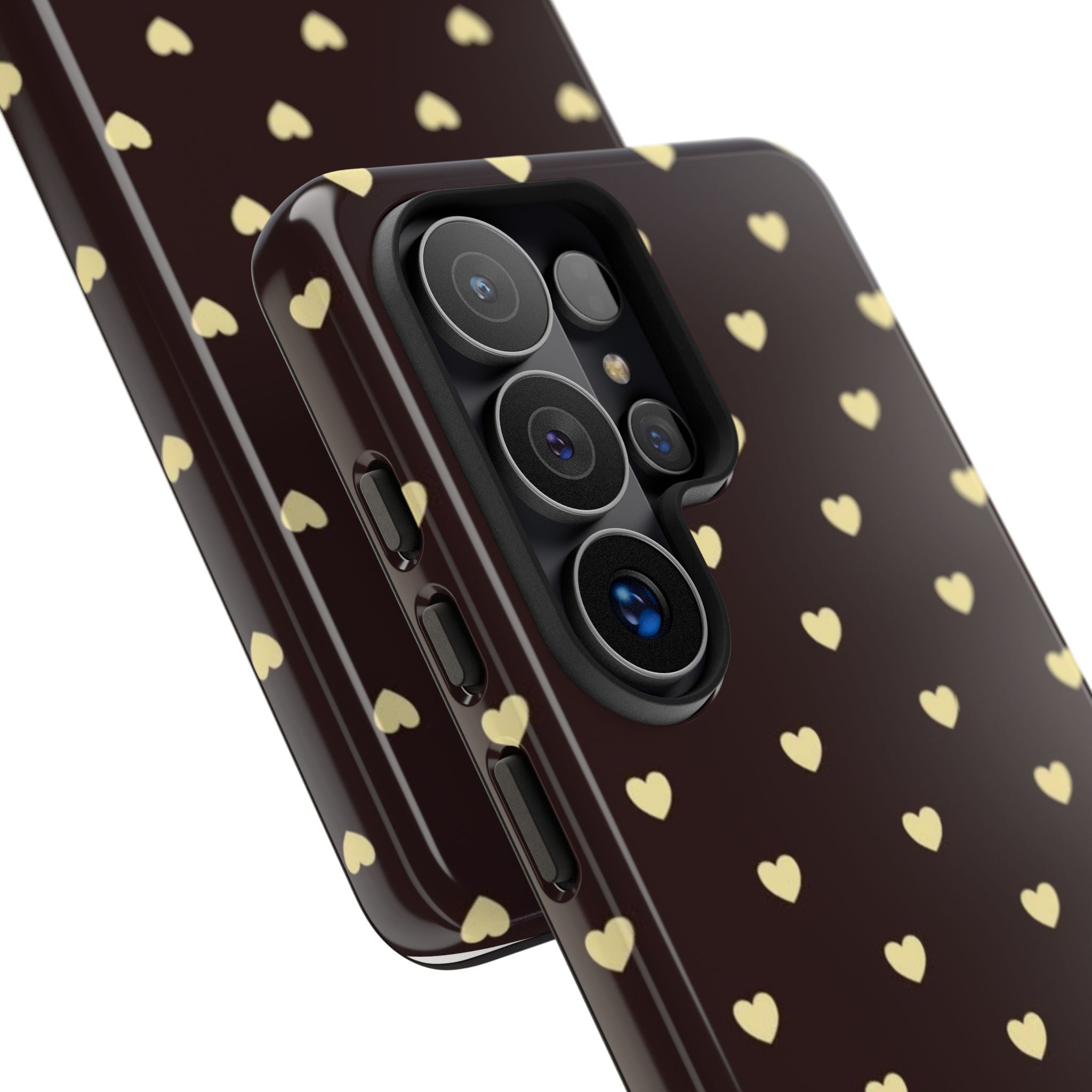 Tough Case — Brown Phone Case with Cream Heart Pattern