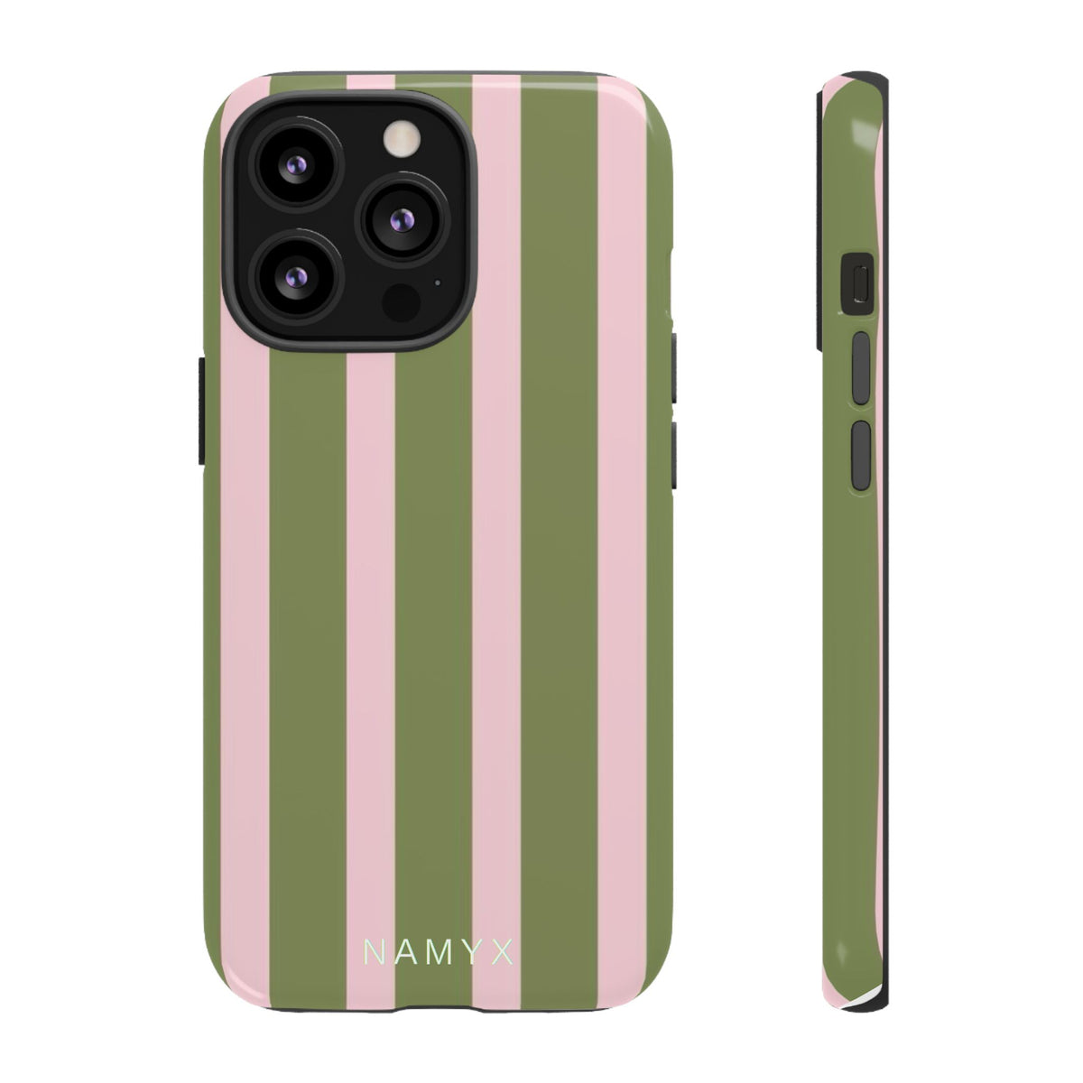 Striped Olive & Blush Tough Phone Case — Durable Protective Phone Cover