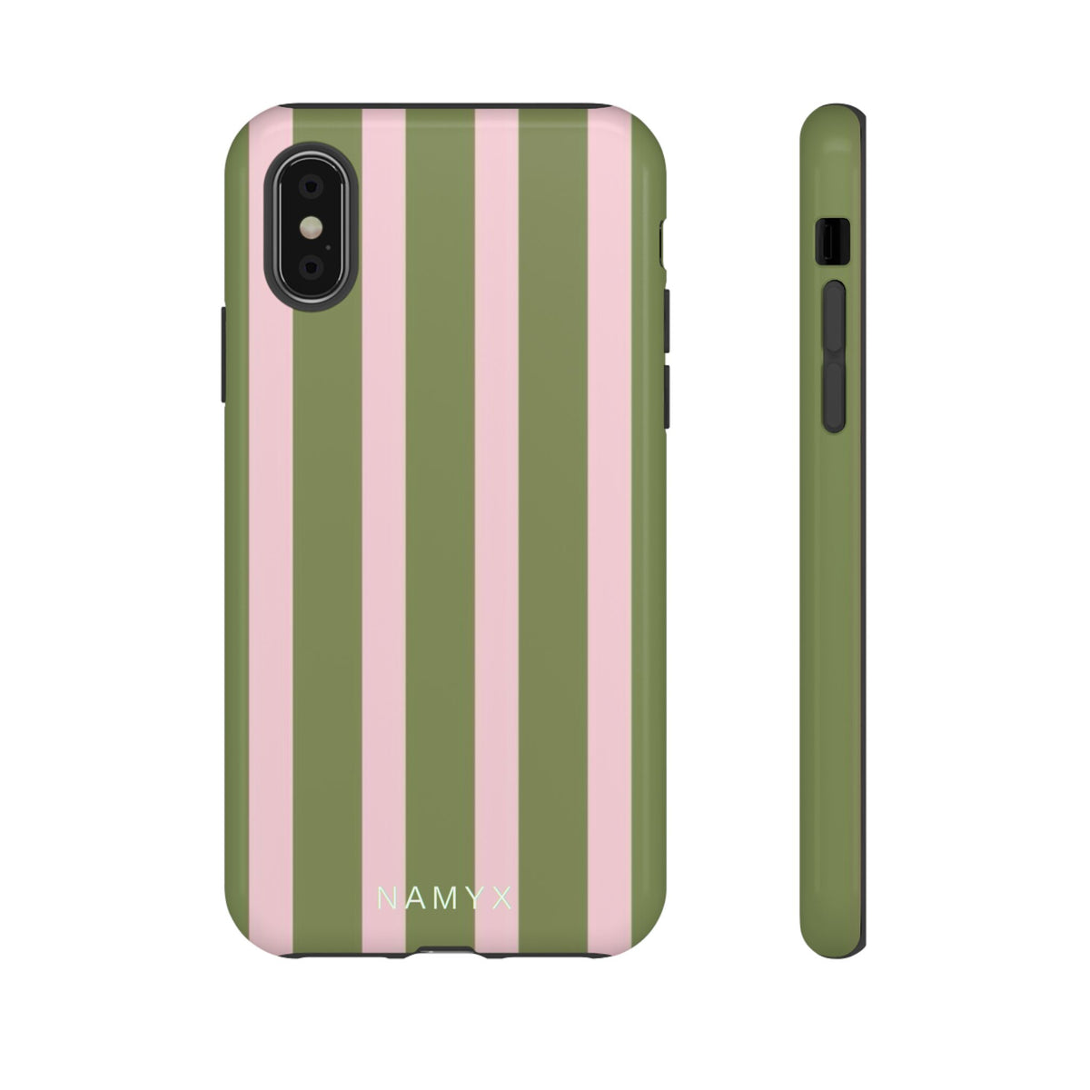 Striped Olive & Blush Tough Phone Case — Durable Protective Phone Cover