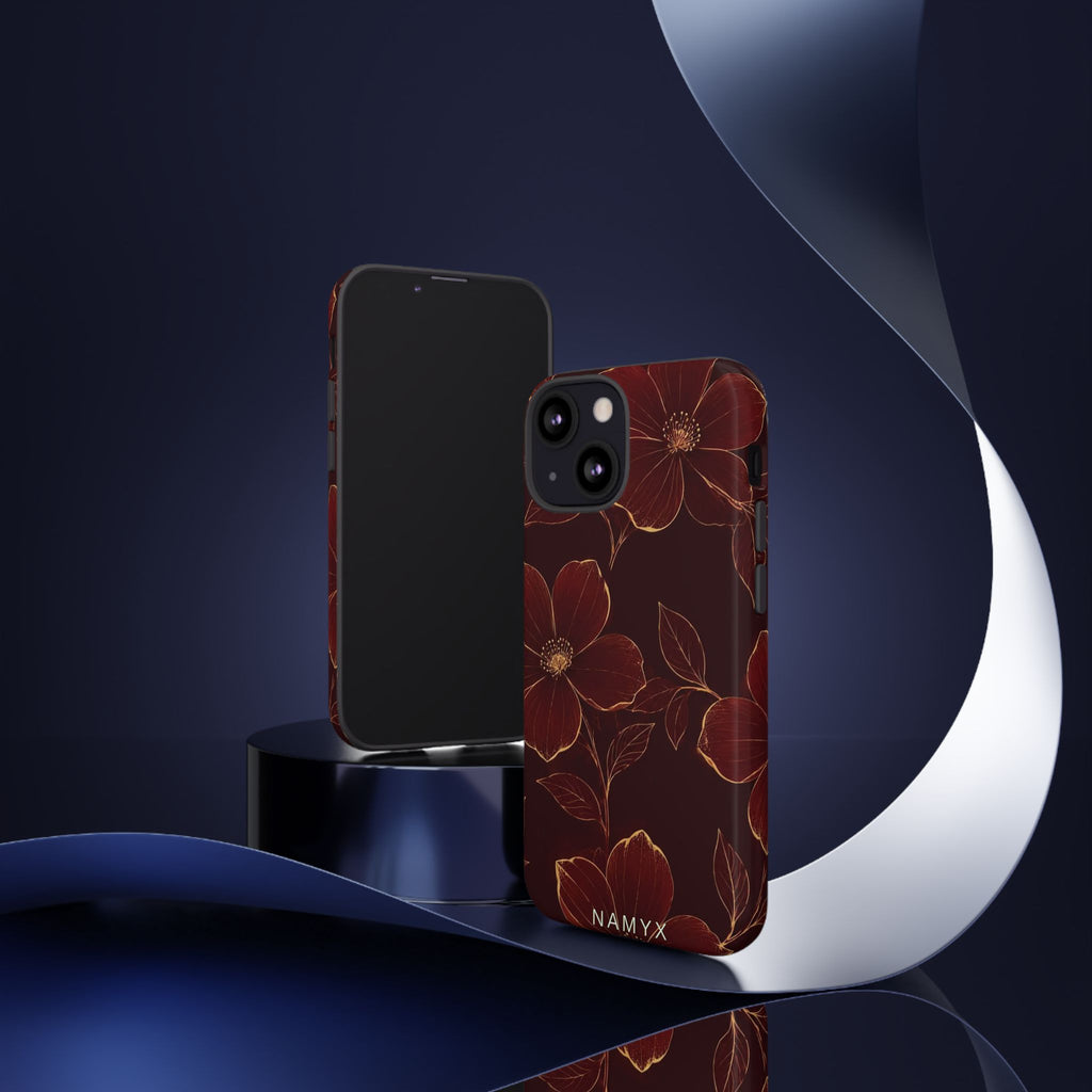 Floral Tough Case — Dark Red Botanical Phone Case