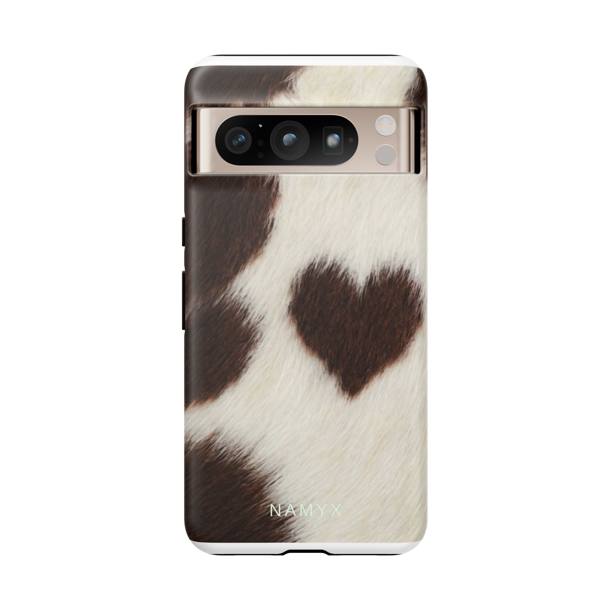 Cowhide Heart Phone Case — Cute Cow Print Protective iPhone Cover