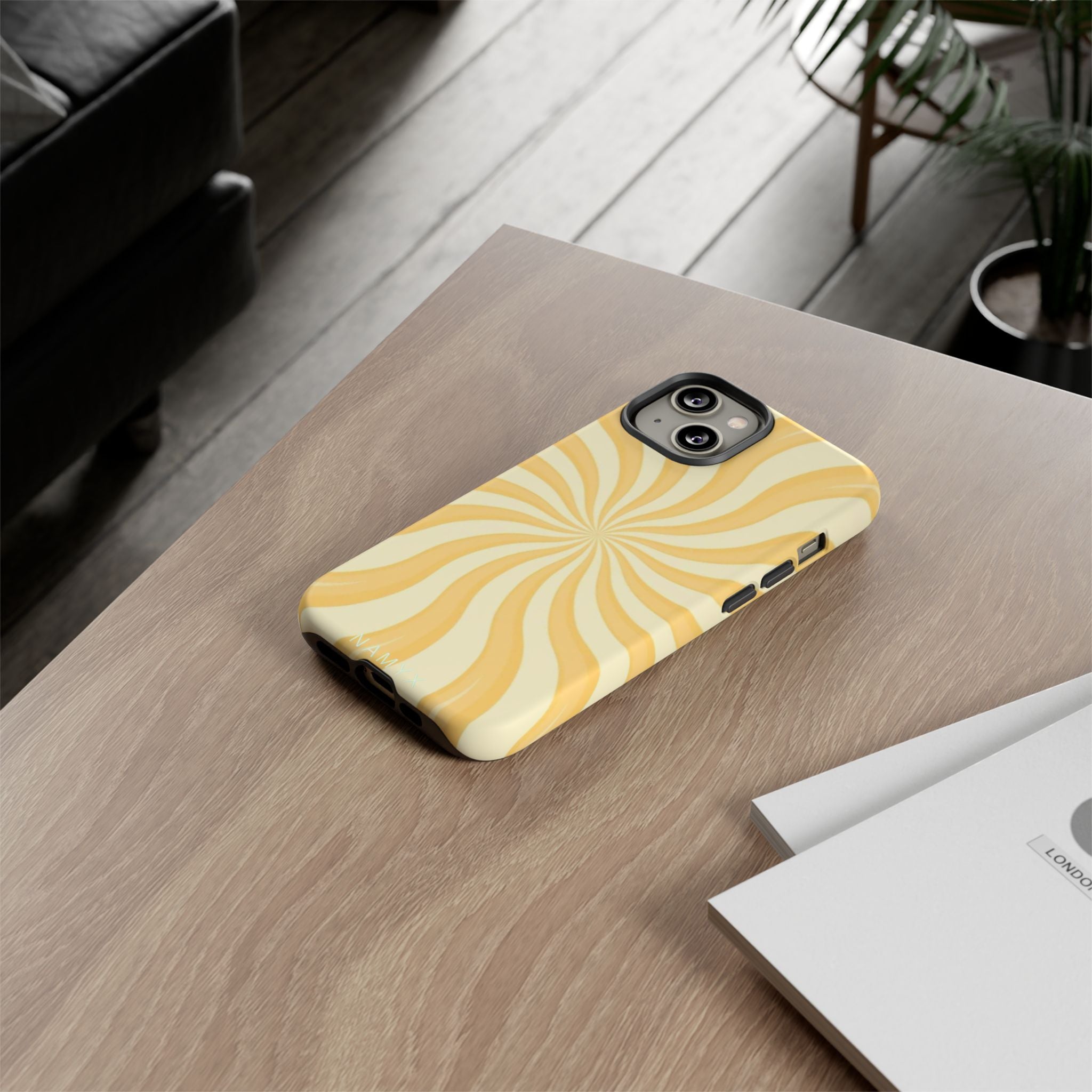 Phone Case — Retro Yellow Swirl Tough Protective Cover