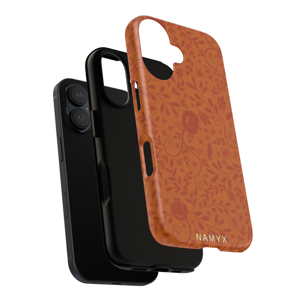 Floral Leather Phone Case — Rustic Orange Botanical Tough Case