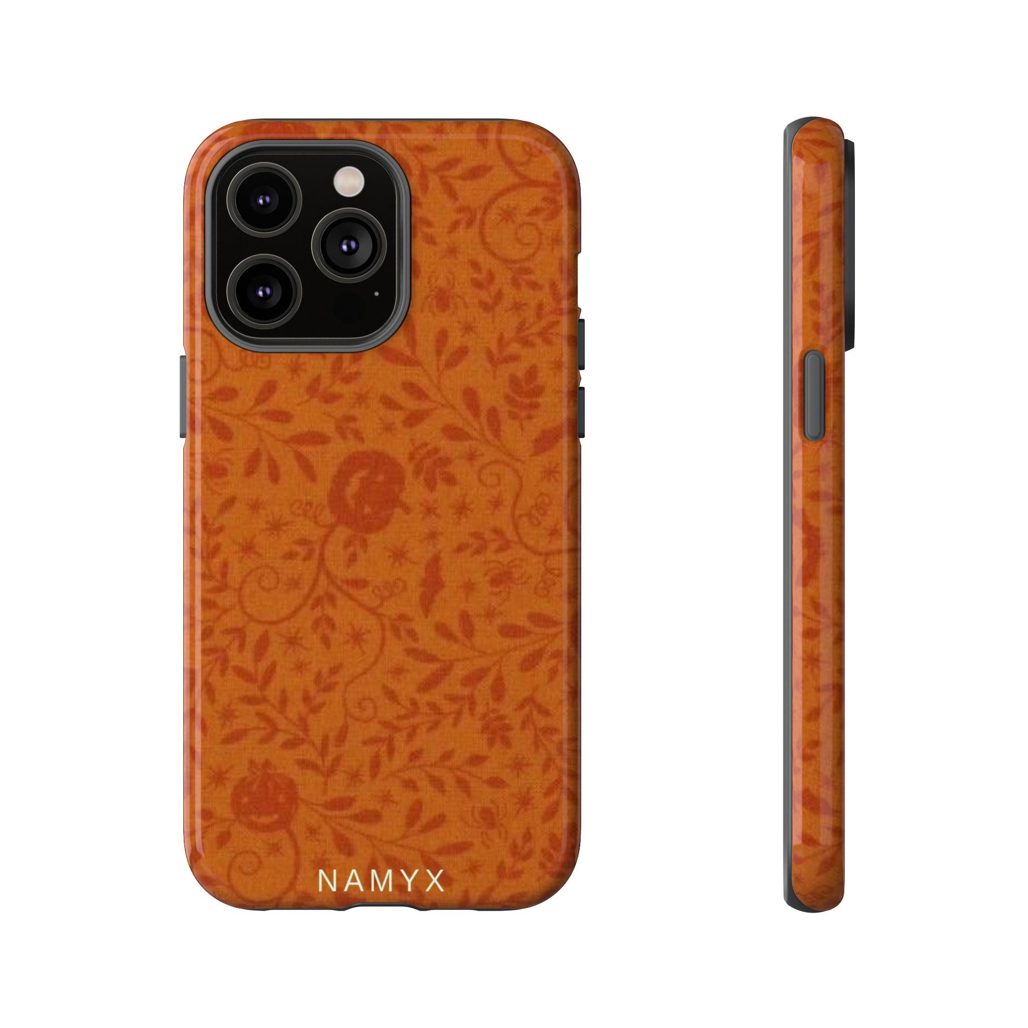 Floral Leather Phone Case — Rustic Orange Botanical Tough Case